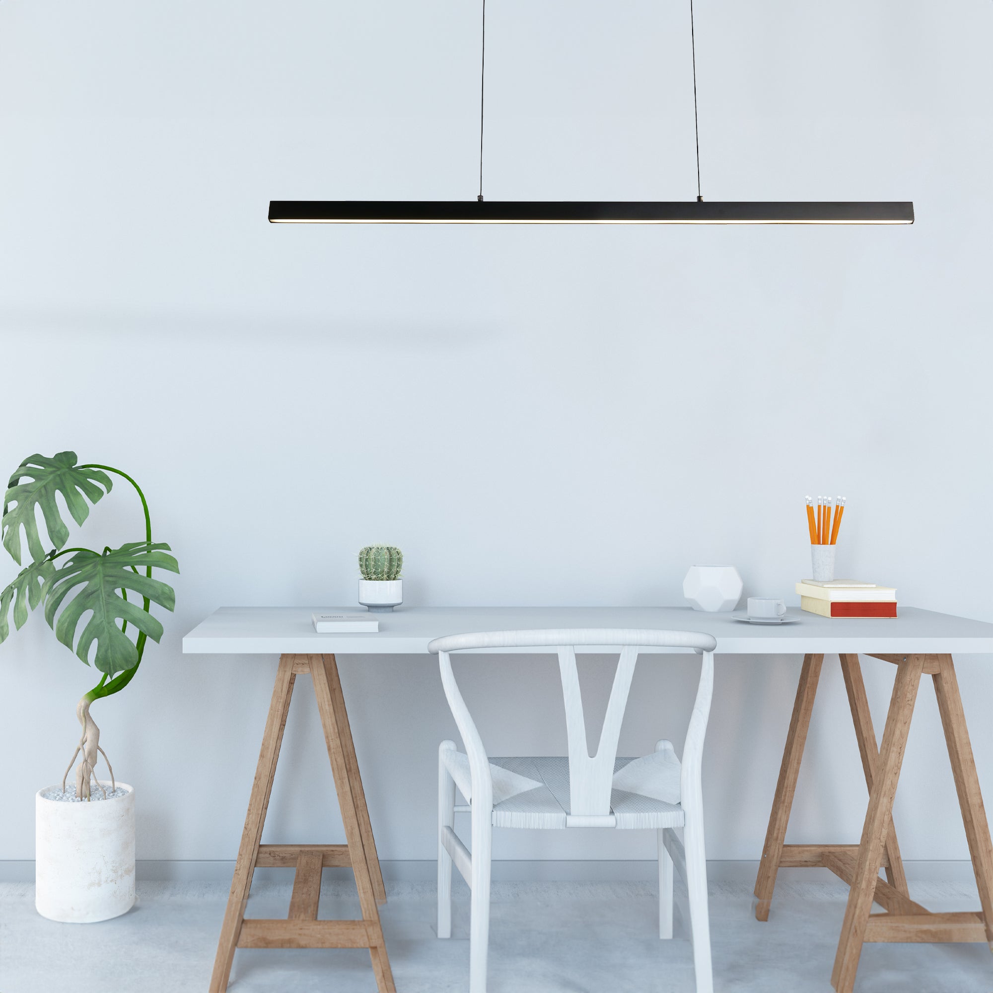 Searchlight Lance Linear Gesture Control Pendant - Black Metal & Opal Acrylic