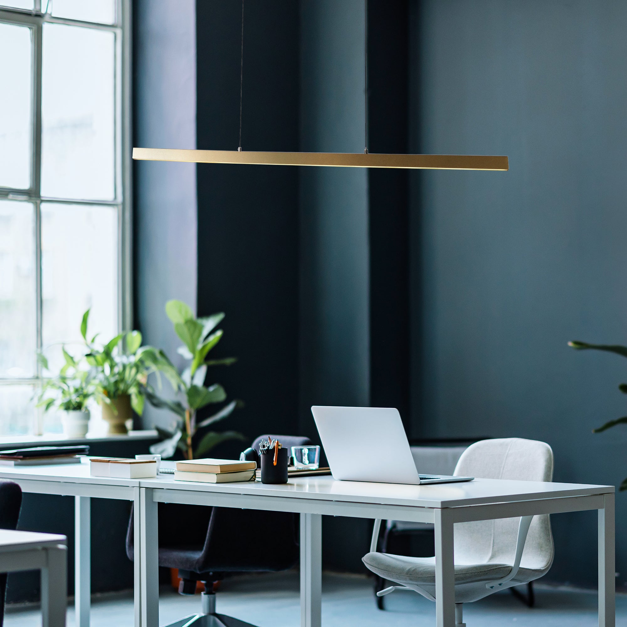 Searchlight Lance Linear Gesture Control Pendant - Gold Metal & Opal Glass