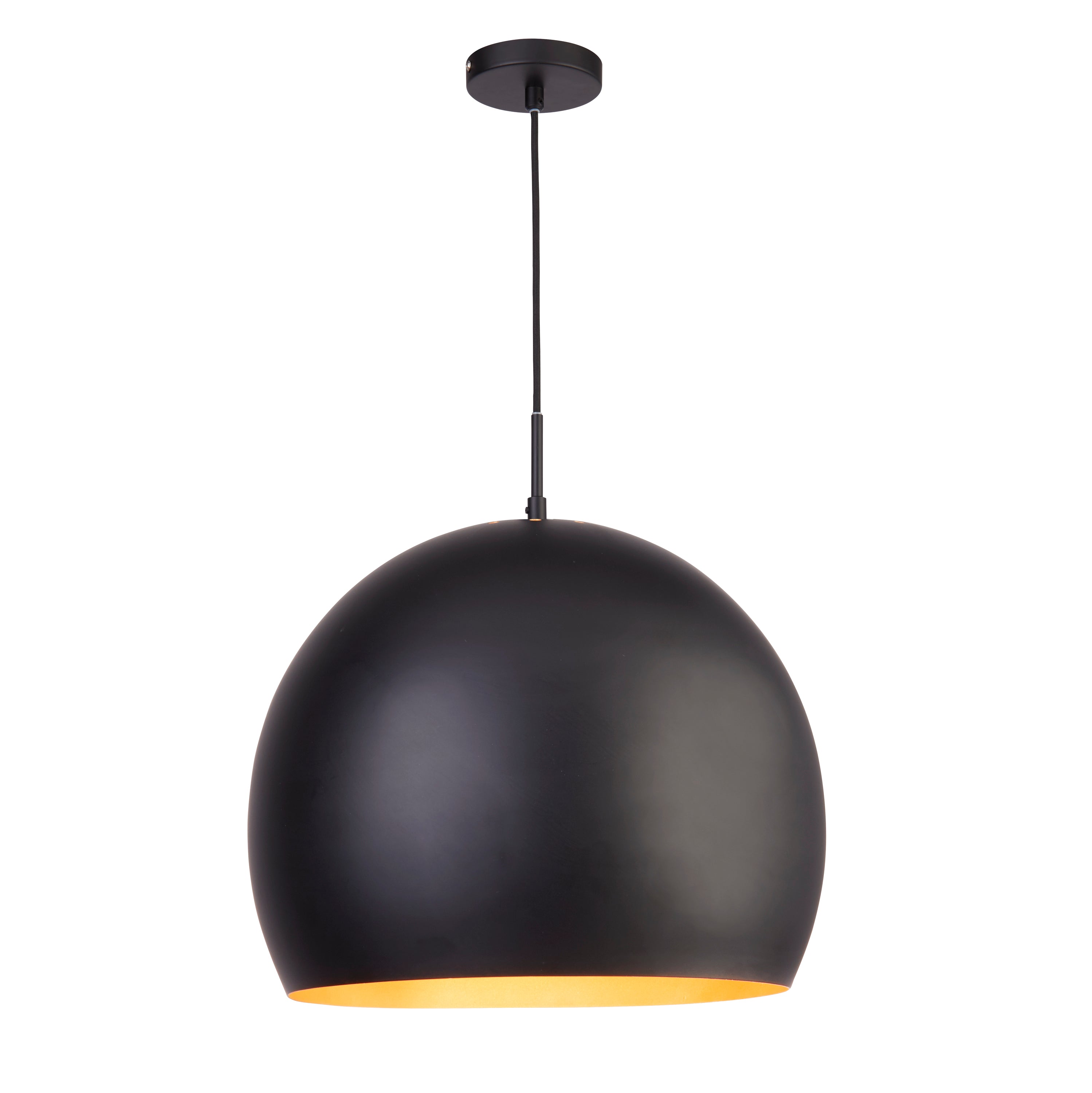 Searchlight Ireton Pendant - Single 40cm Matt Black Ball Pendant, Gold Interior