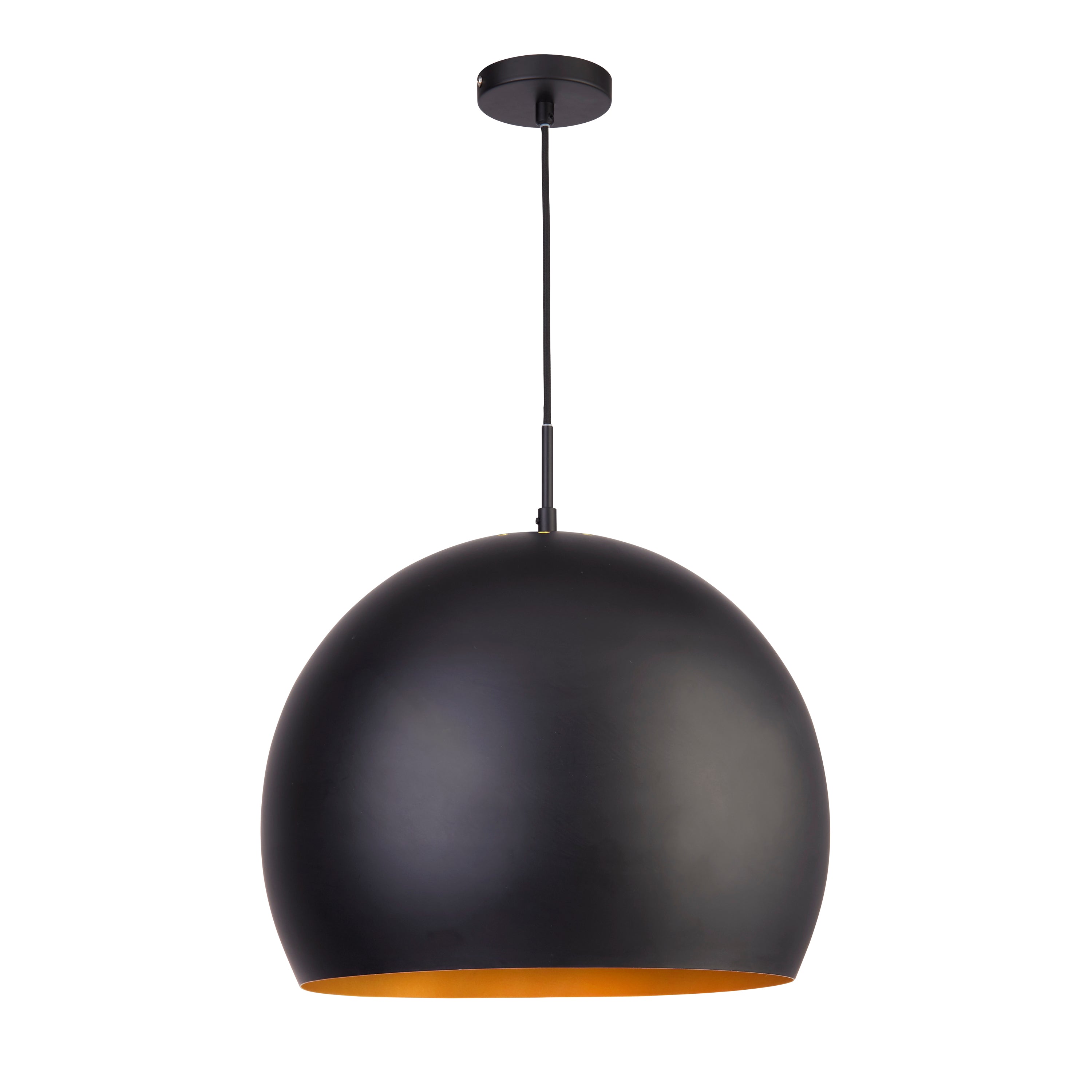 Searchlight Ireton Pendant - Single 40cm Matt Black Ball Pendant, Gold Interior
