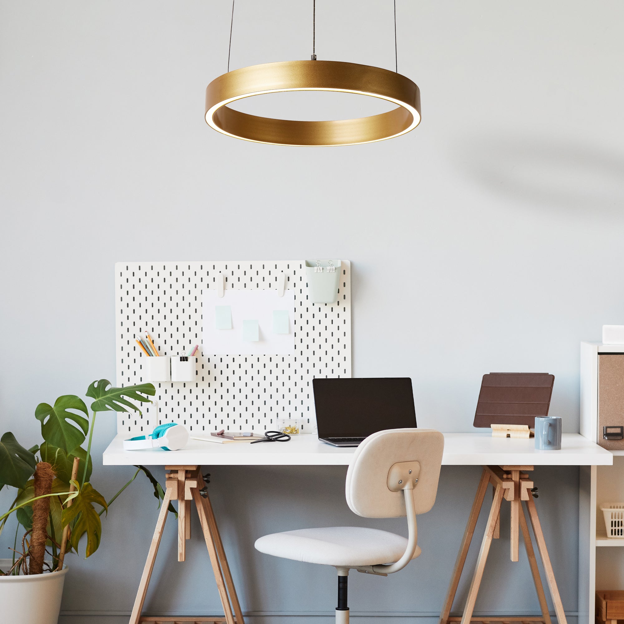 Searchlight Lance 440mm Gesture Control Pendant - Gold Metal & Opal Acrylic