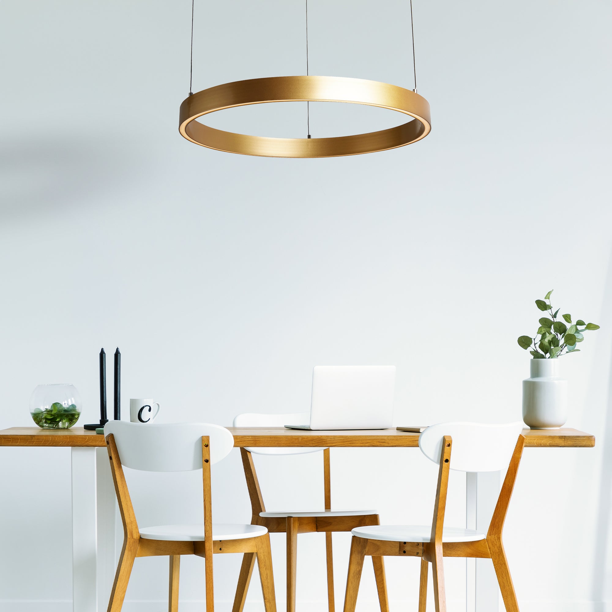 Searchlight Lance 640mm Gesture Control Pendant - Gold Metal & Opal Acrylic
