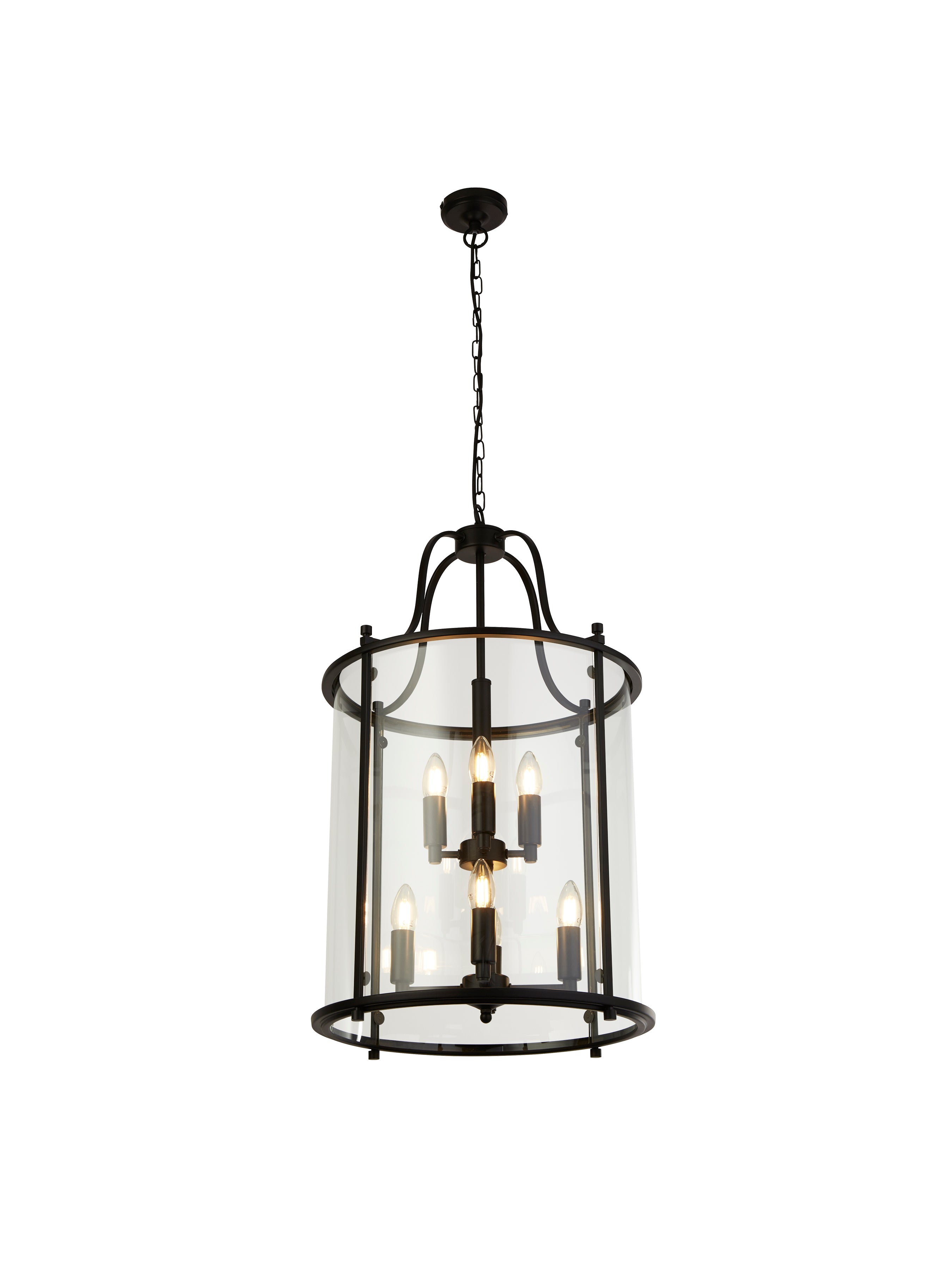Searchlight Lake Grande 8 Light Pendant - Black & Glass