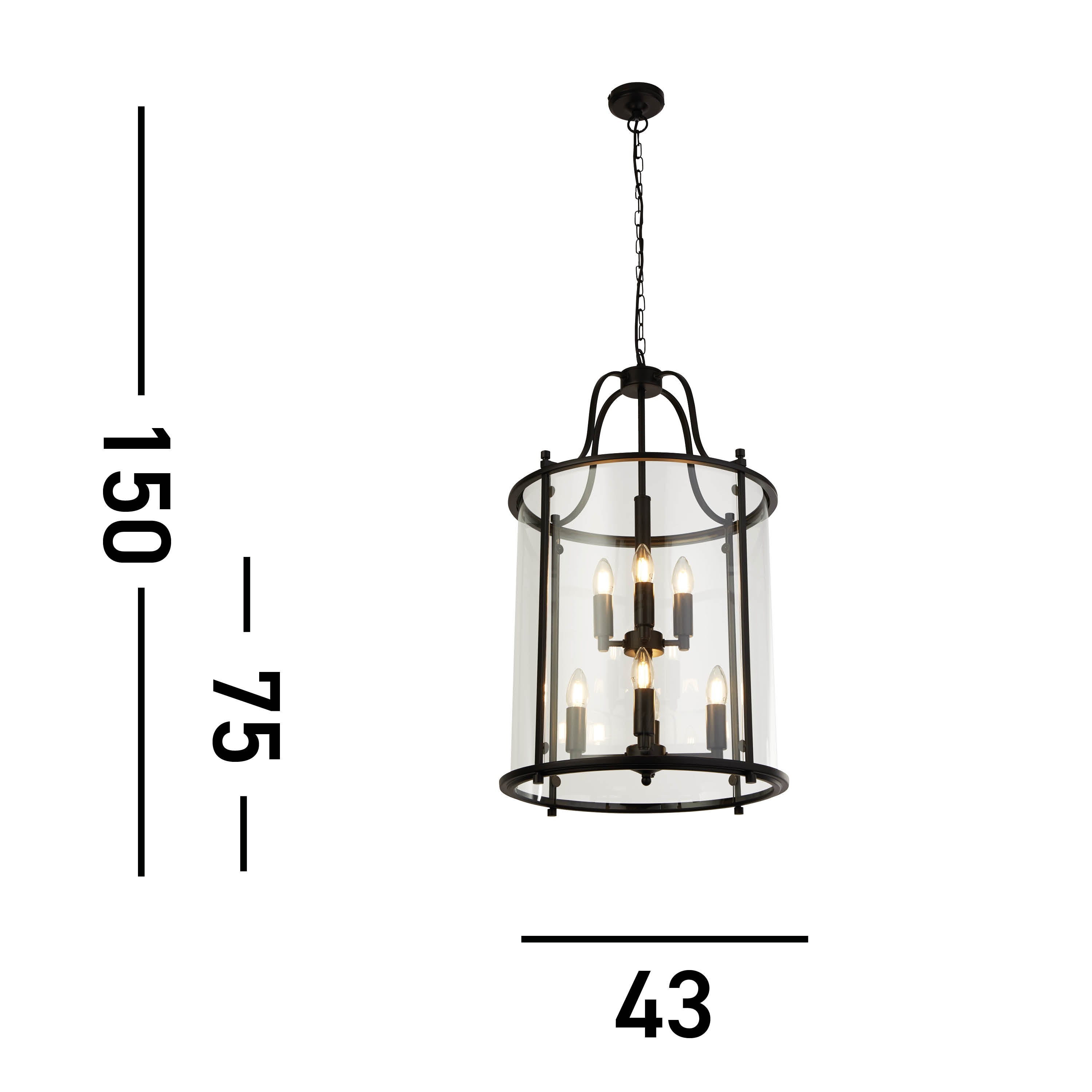 Searchlight Lake Grande 8 Light Pendant - Black & Glass