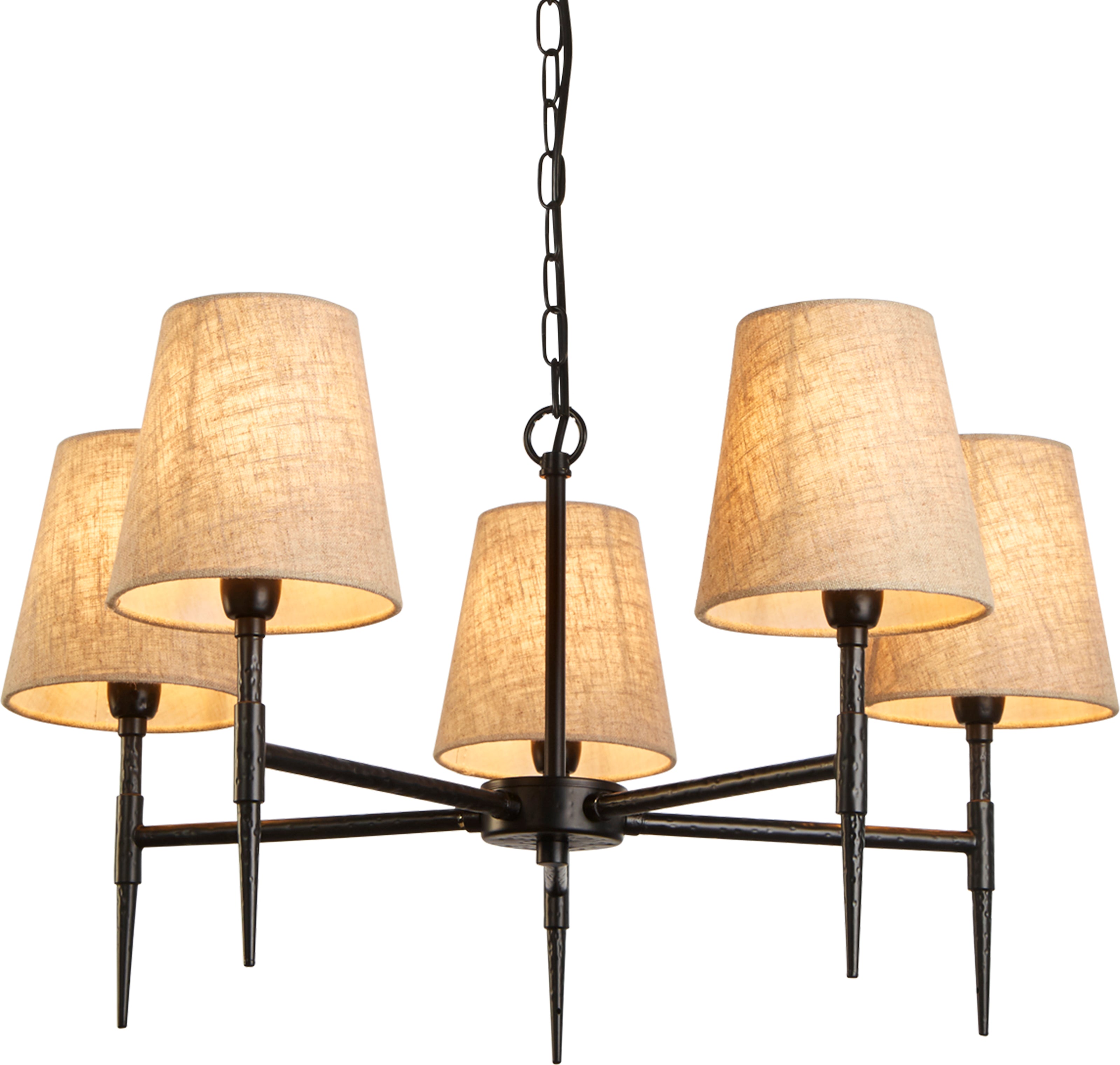 Searchlight Gibson 5 Light Pendant - Hammered Black Metal & Natural Linen