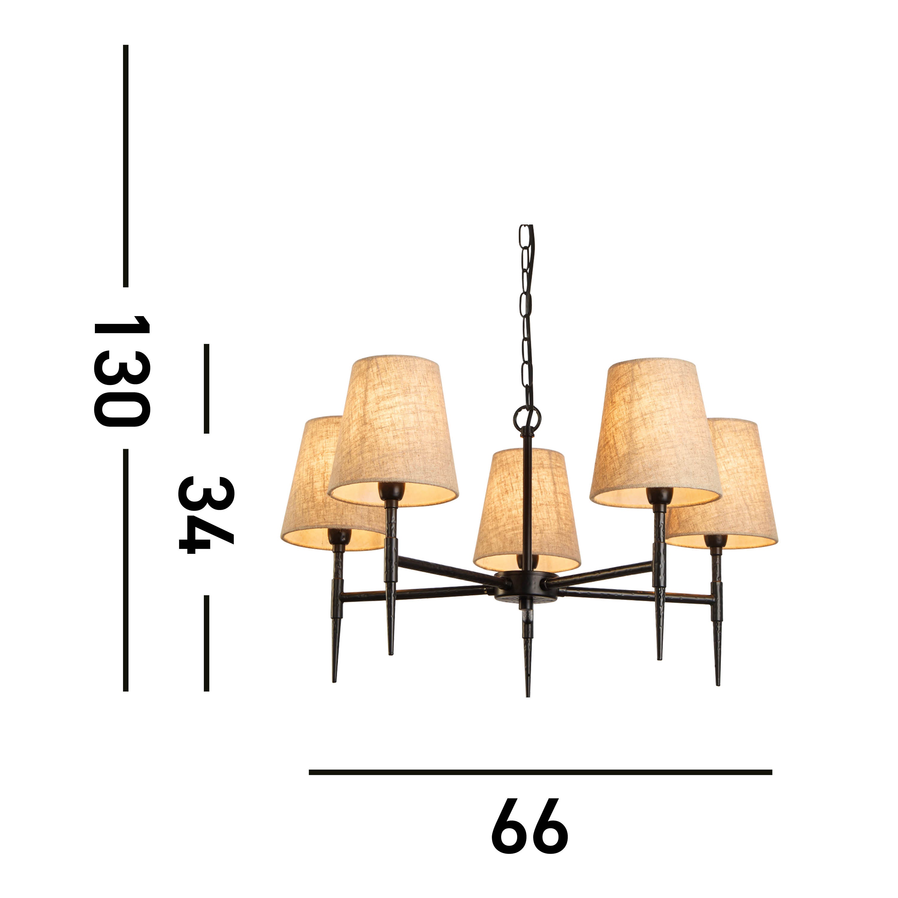 Searchlight Gibson 5 Light Pendant - Hammered Black Metal & Natural Linen