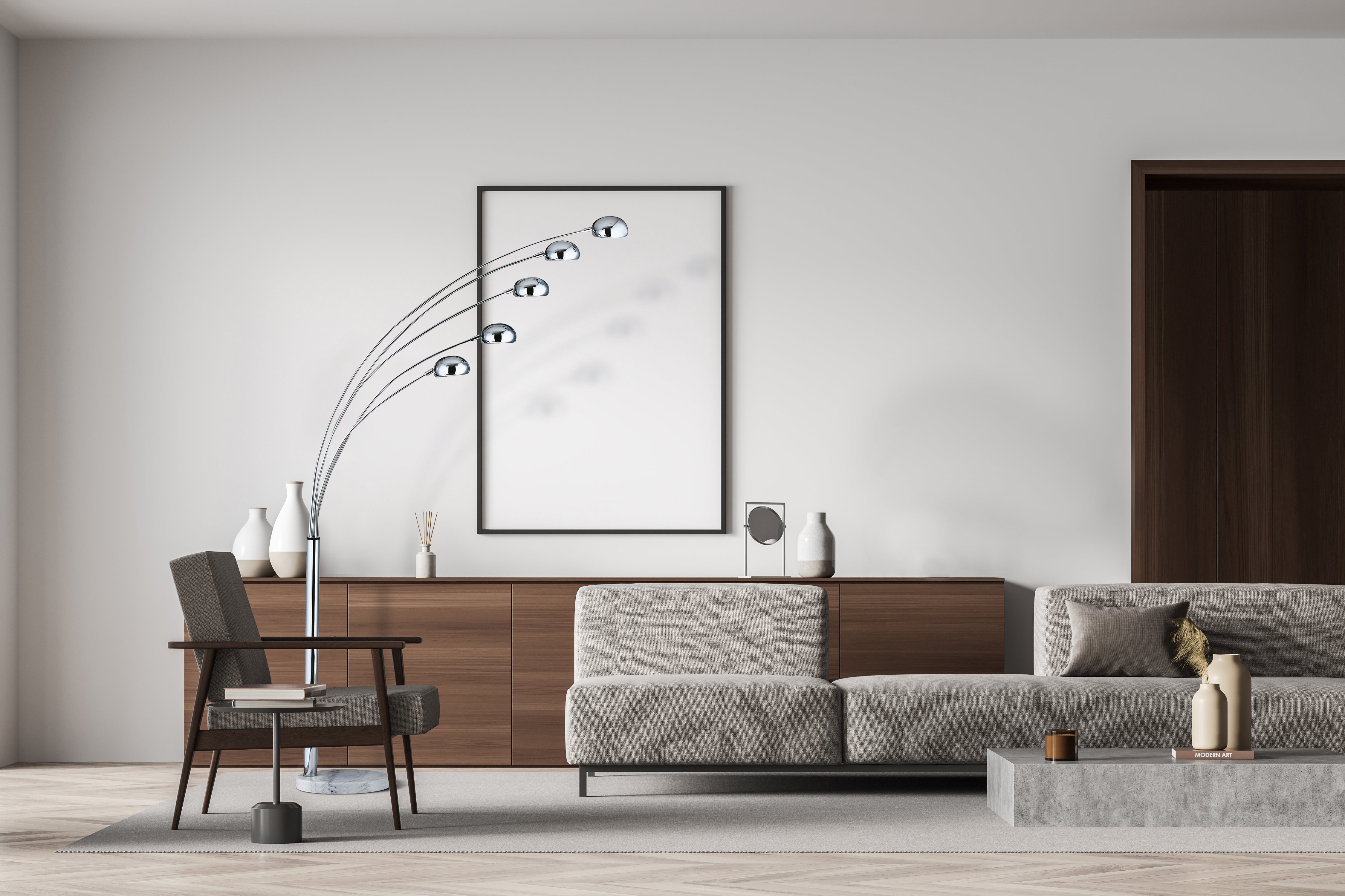 Searchlight Gelling - 5 Light Floor Lamp, Chrome, White Marble