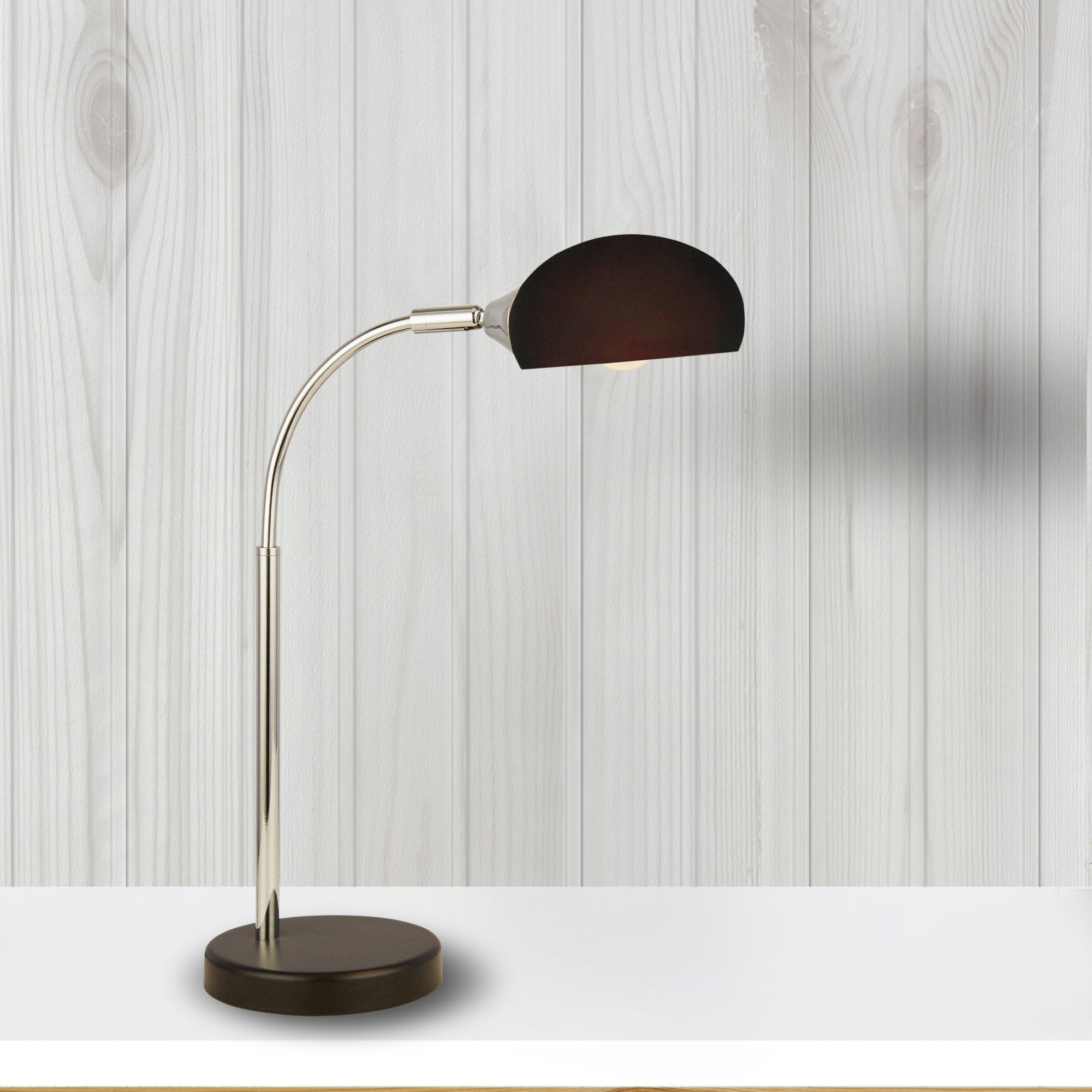 Searchlight Ashdale Table Lamp - Black & Chrome Metal & Black Glass Shade