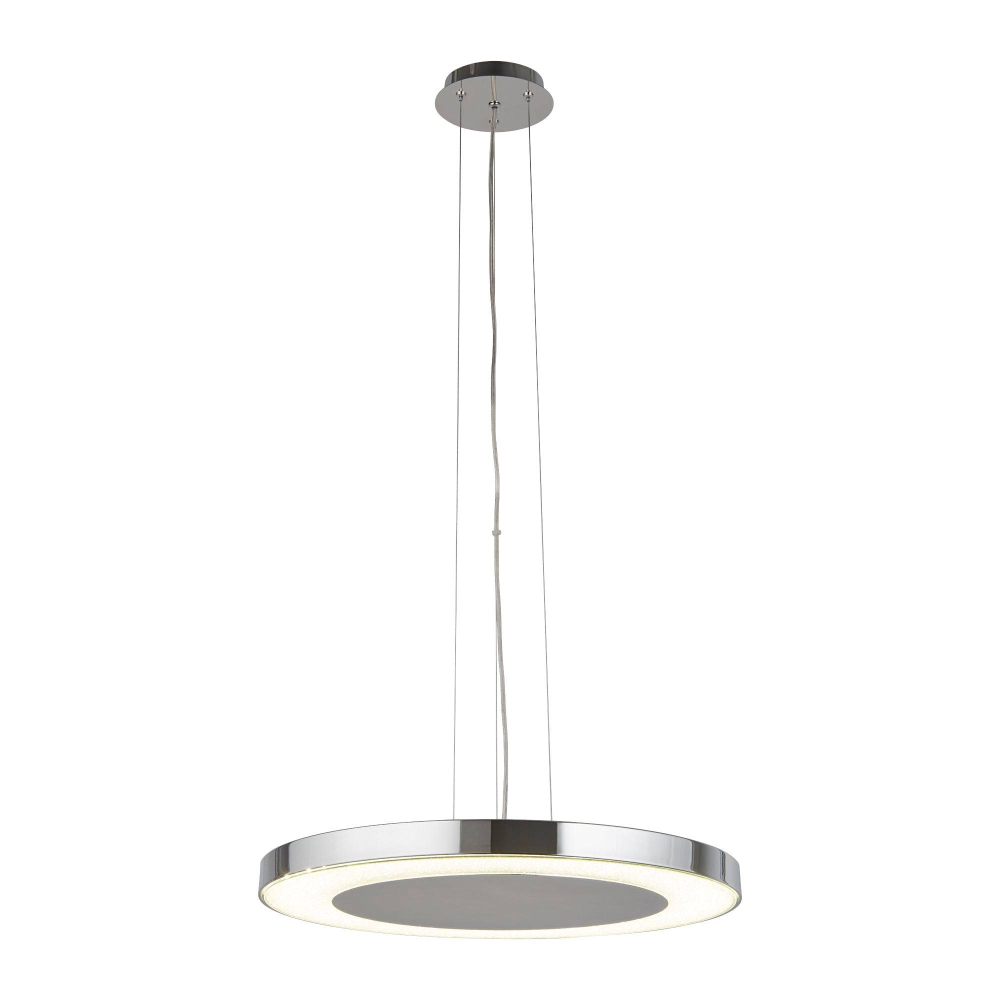 Searchlight Landseer LED Ceiling Pendant (50cm Diameter), Chrome, Crushed Ice Effect Deco