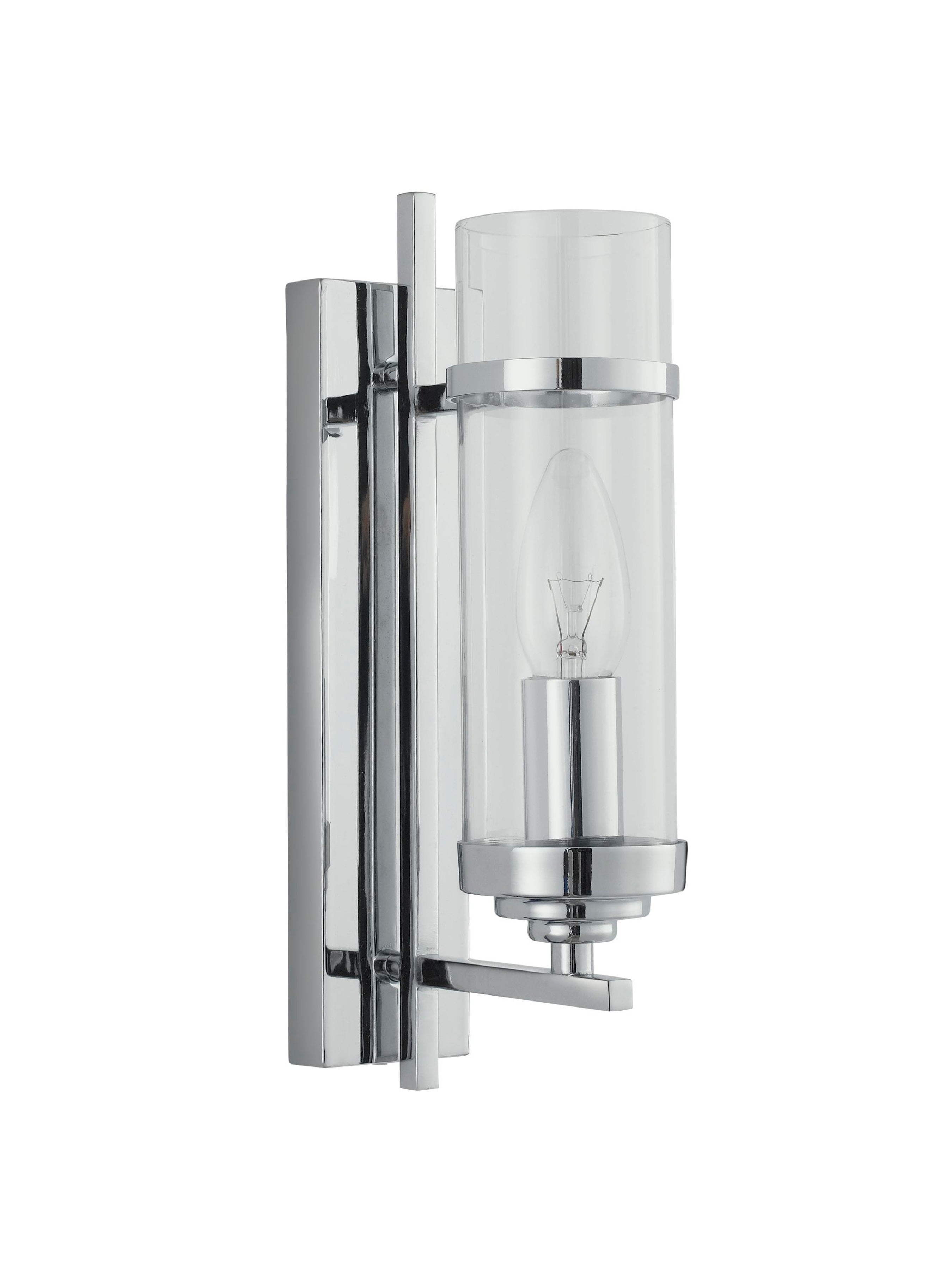 Searchlight Mere Chrome Wall Light With Clear Glass Cylinder Shade