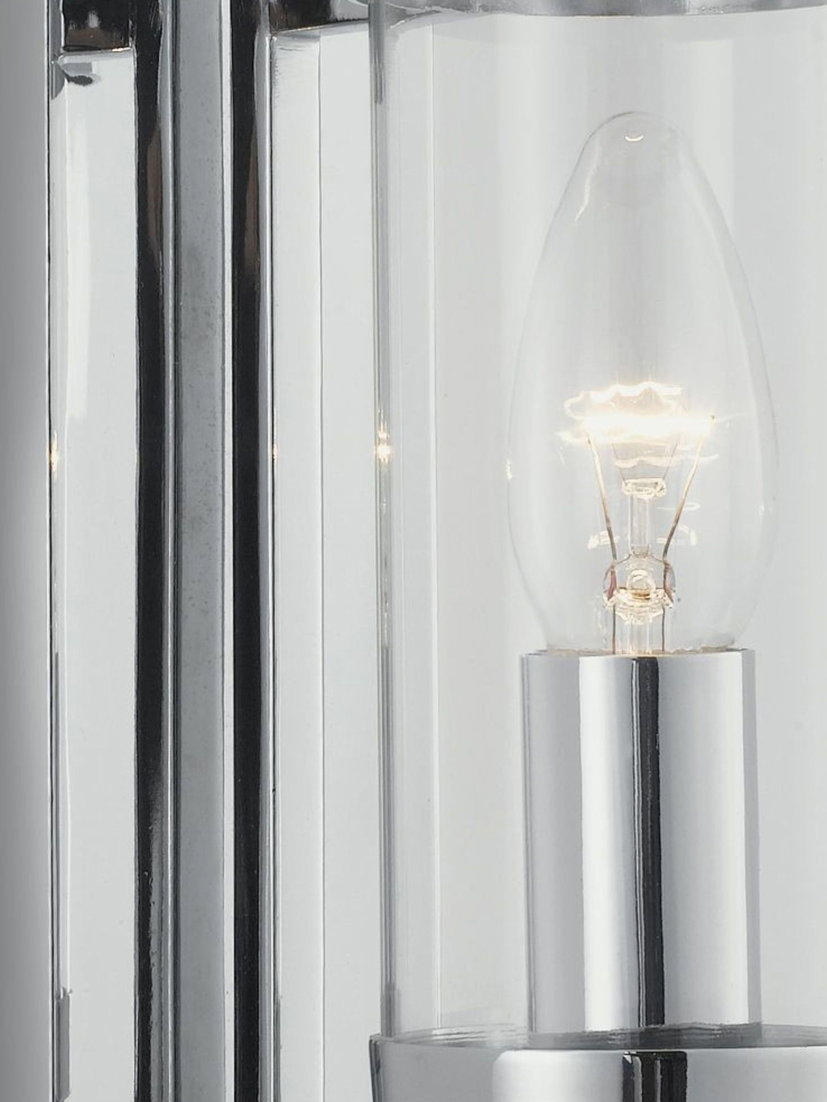 Searchlight Mere Chrome Wall Light With Clear Glass Cylinder Shade