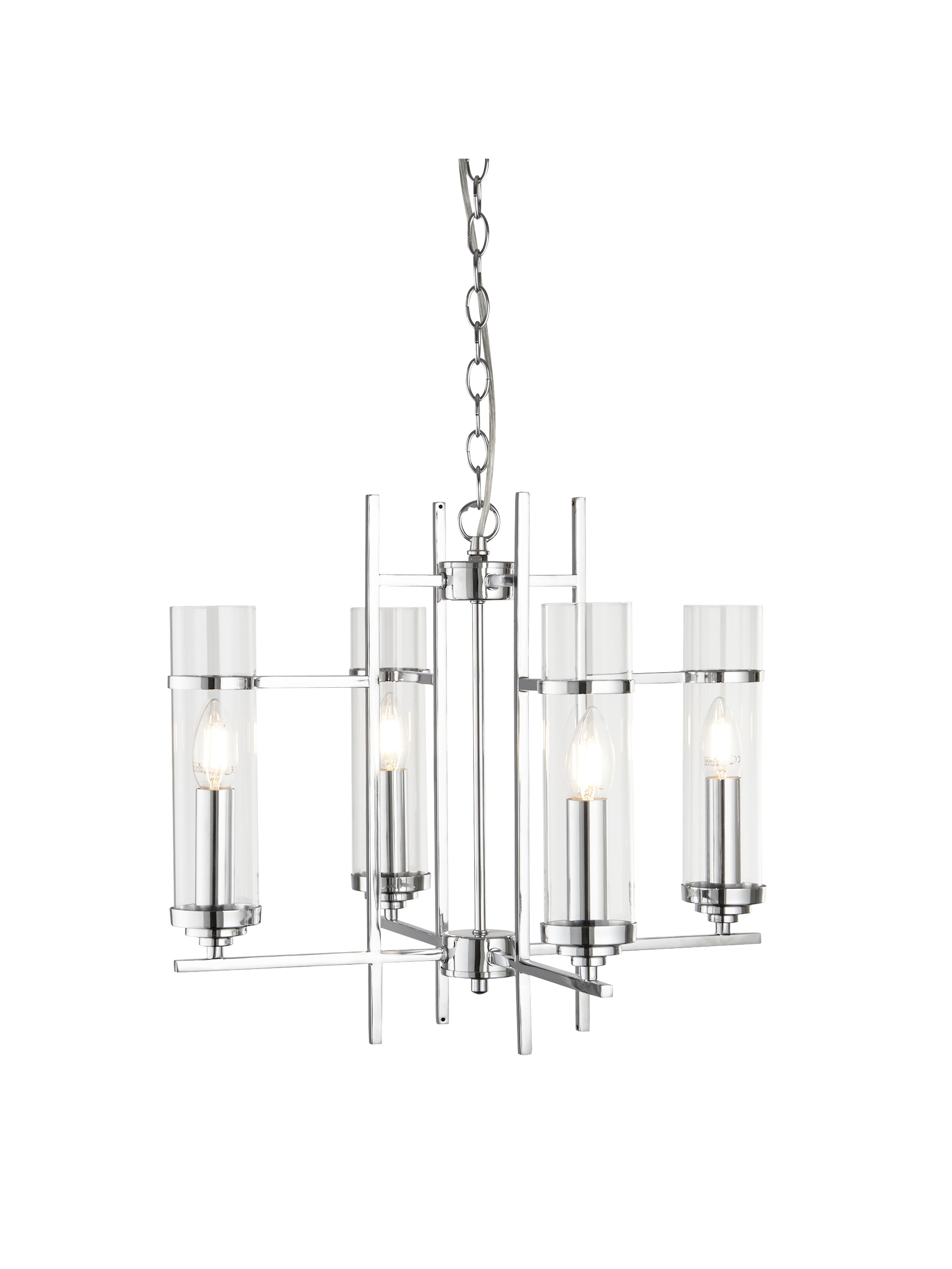 Searchlight Mere Chrome 4 Light Fitting With Clear Glass Cylinder Shades