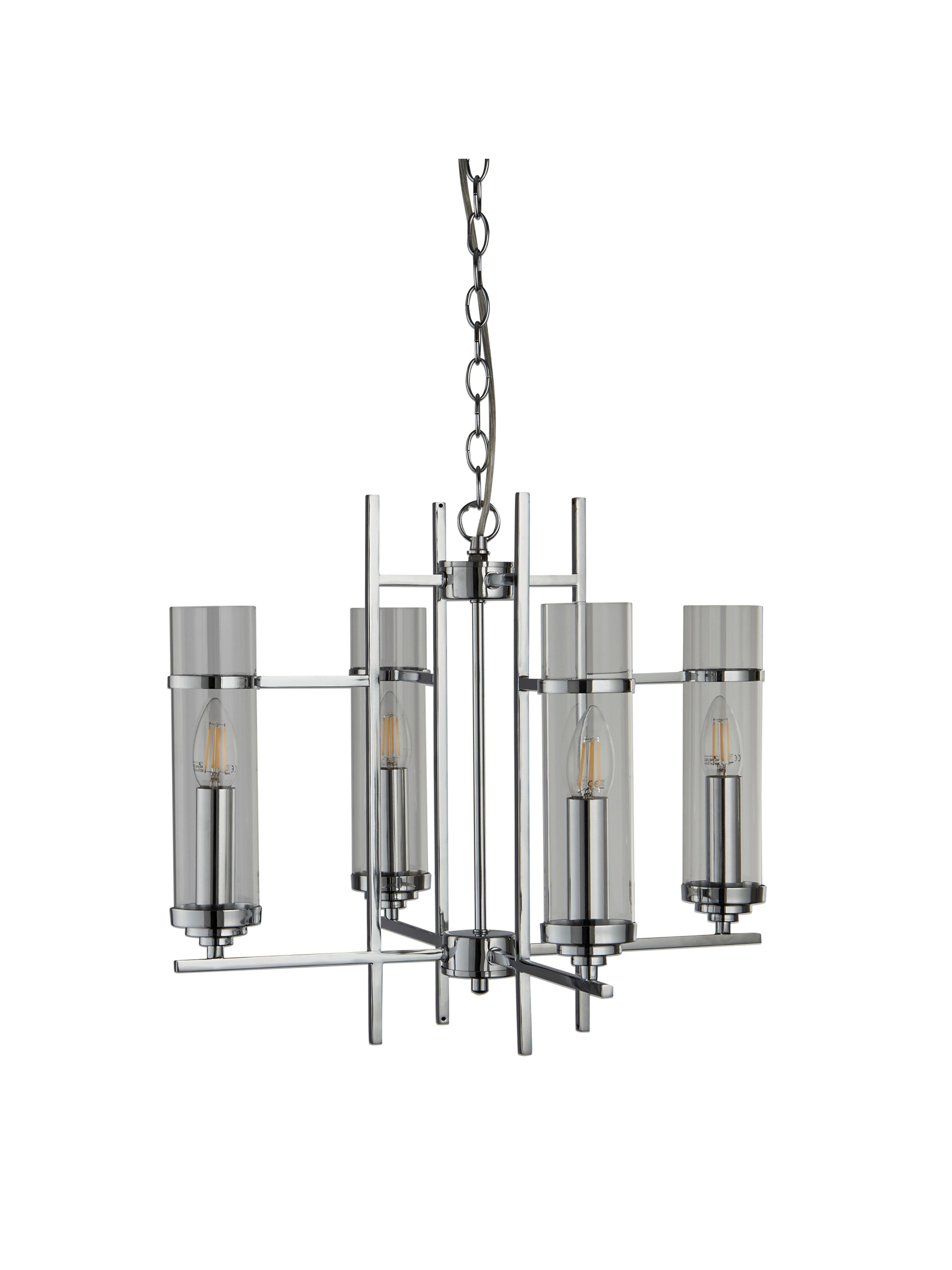 Searchlight Mere Chrome 4 Light Fitting With Clear Glass Cylinder Shades
