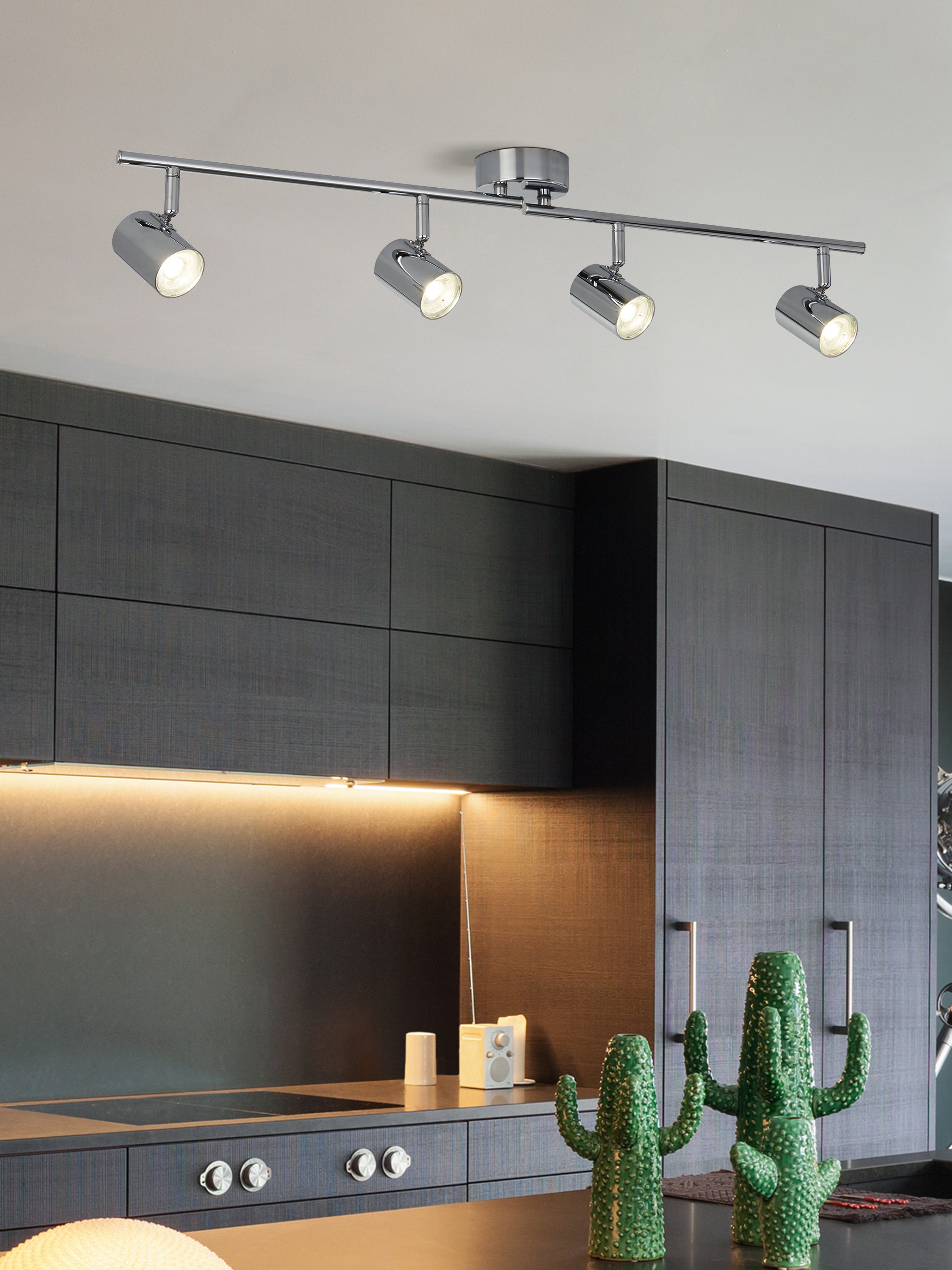 Searchlight Redfern 4 Light Cylinder Head Split Bar, Chrome