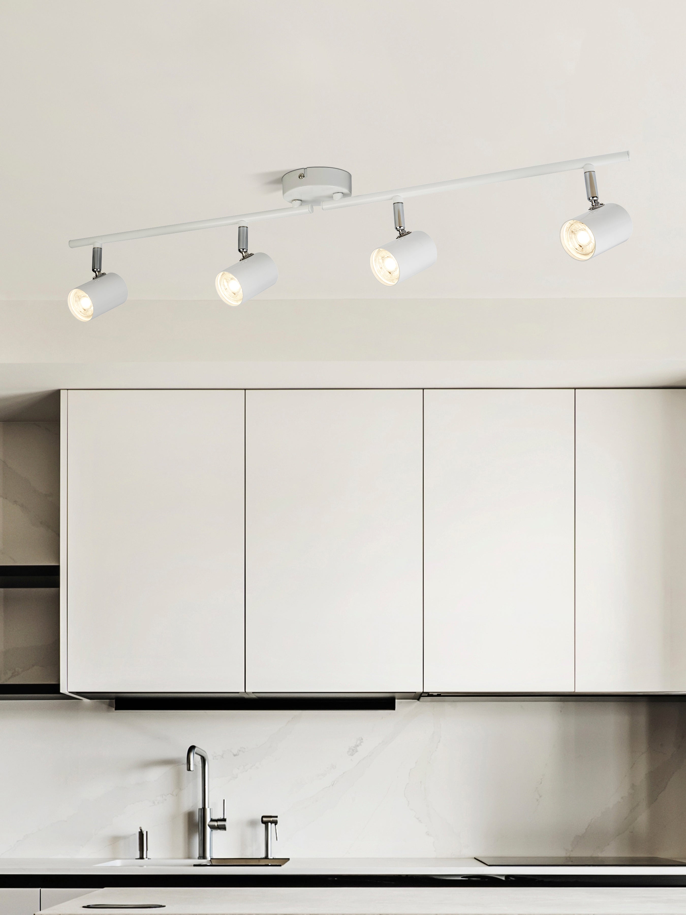 Searchlight Redfern 4 Light Cylinder Head Split Bar, White & Chrome