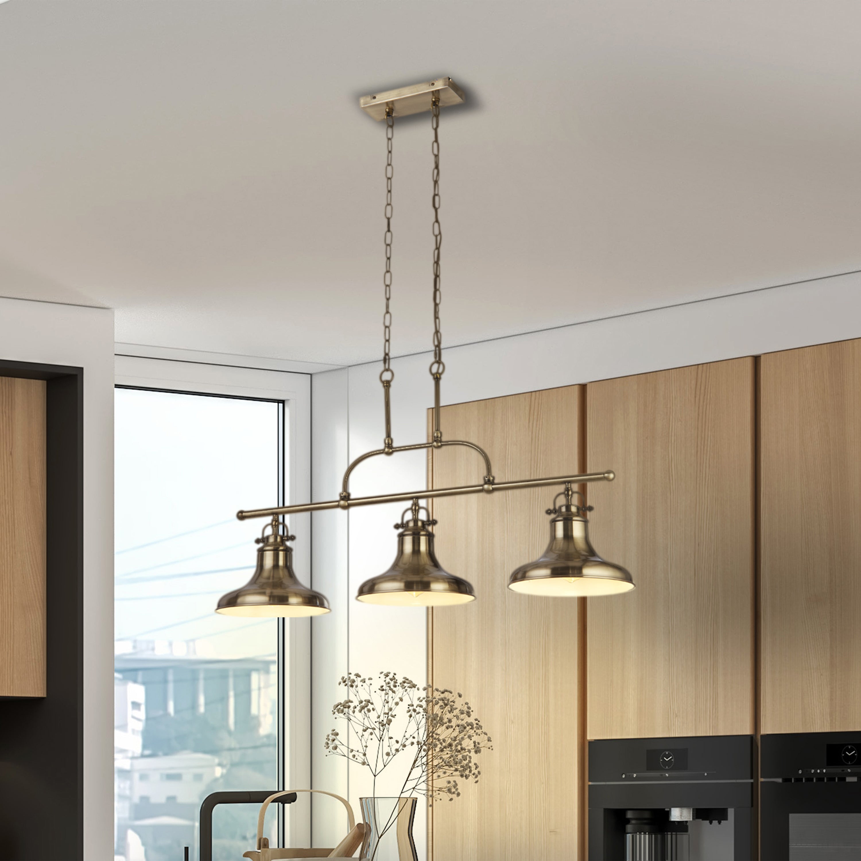 Searchlight Dale 3 Light Bar Pendant - Antique Brass Metal