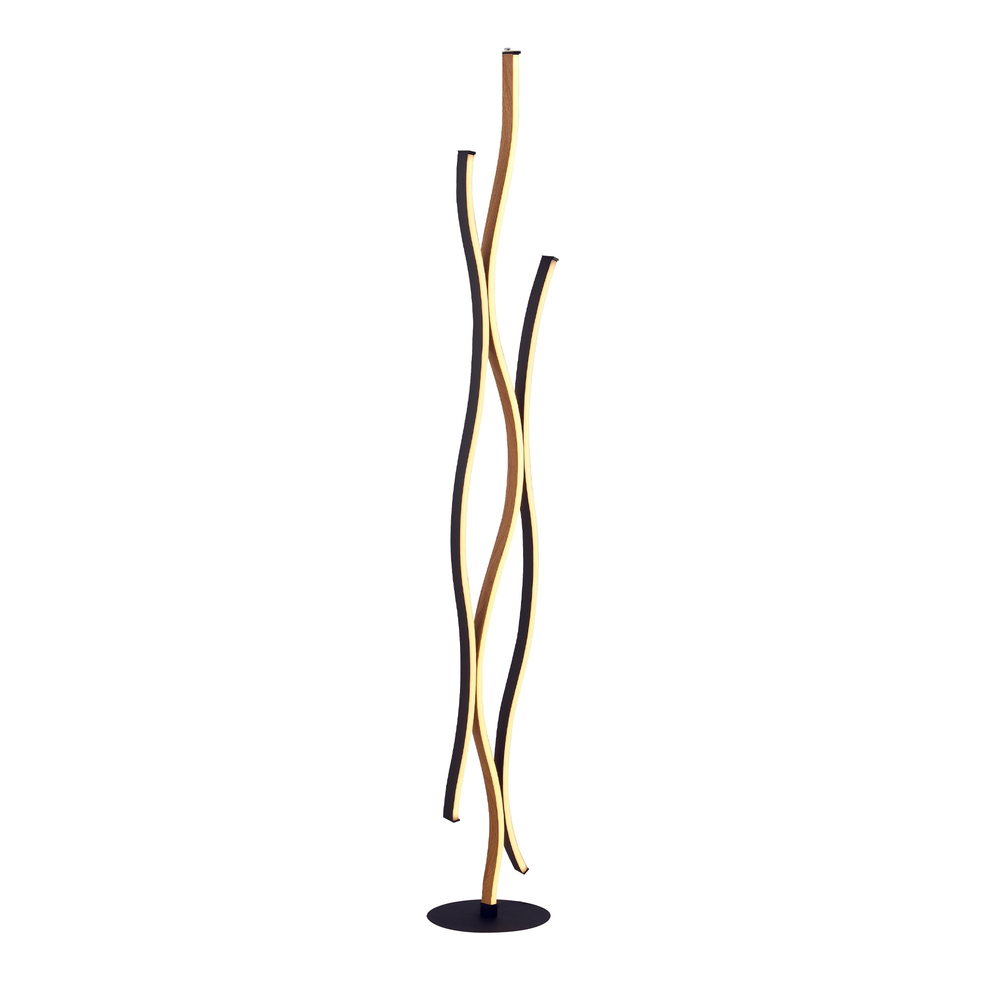 Searchlight Belmont Swirl LED Floor Lamp - Black With Wood Effect