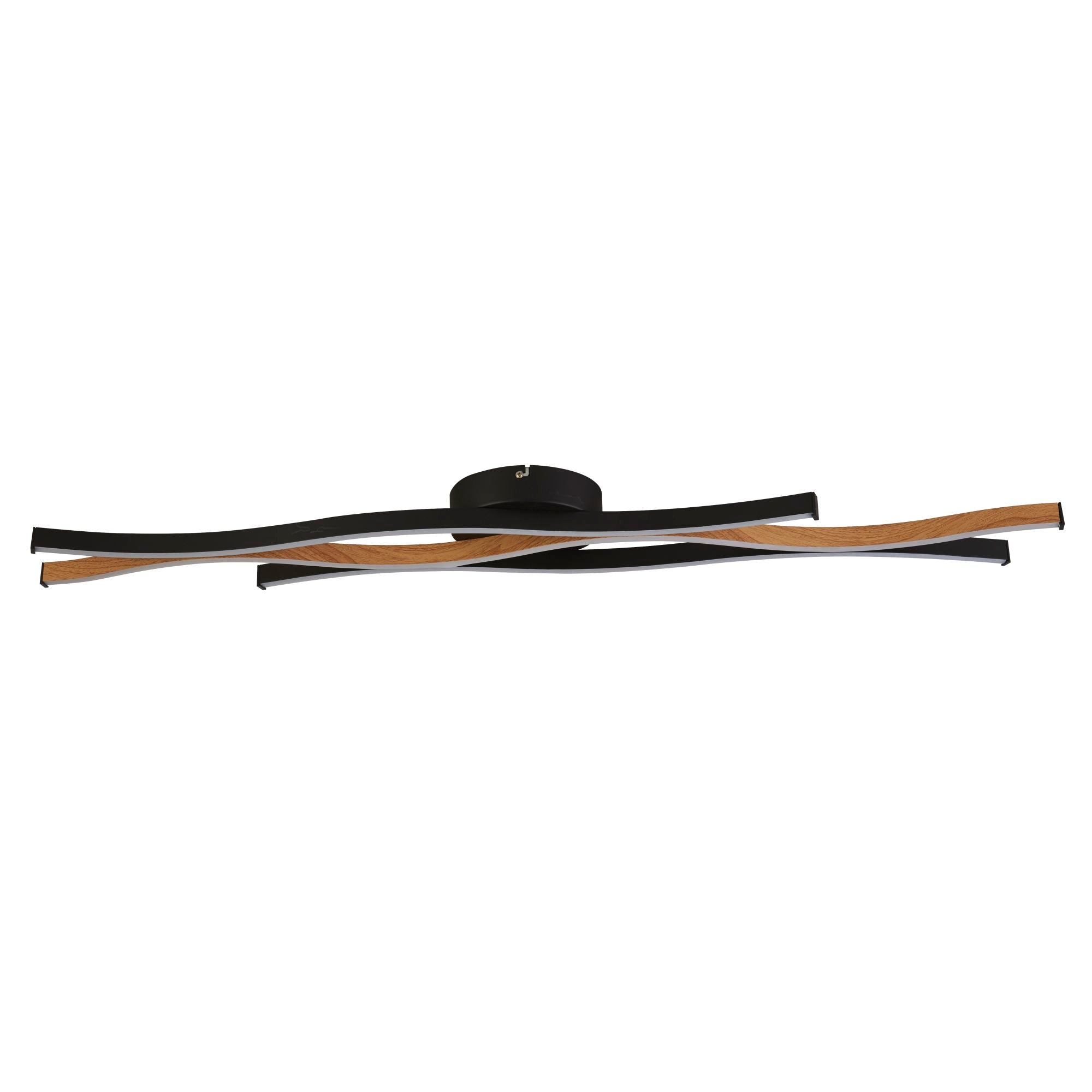 Searchlight Belmont Swirl LED Flush Ceiling Light - Black With Wood Effect