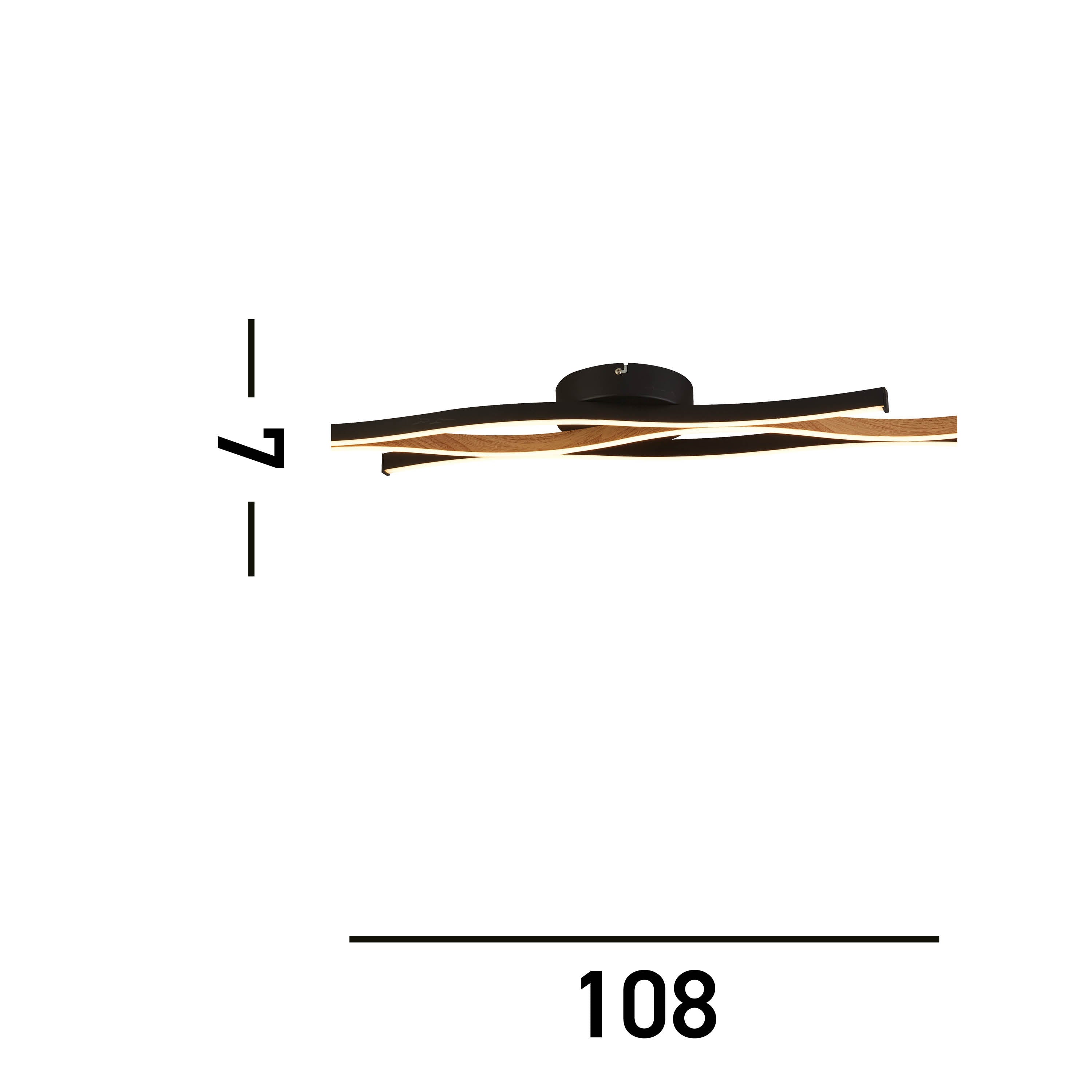 Searchlight Belmont Swirl LED Flush Ceiling Light - Black With Wood Effect