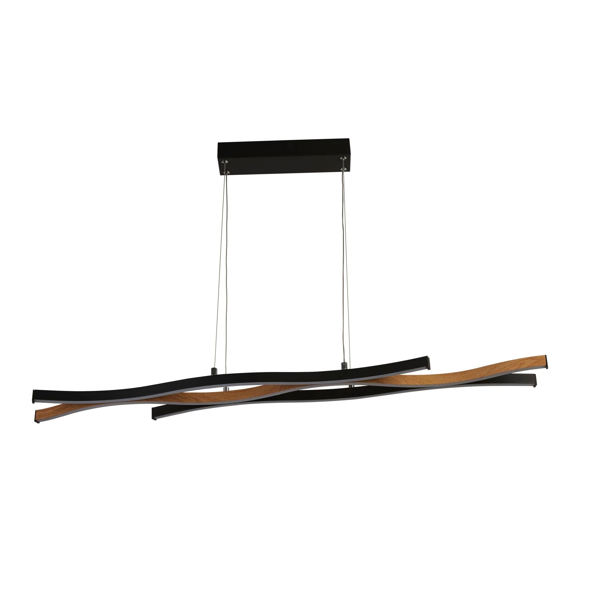 Searchlight Belmont Swirl LED Ceiling Pendant - Black With Wood Effect