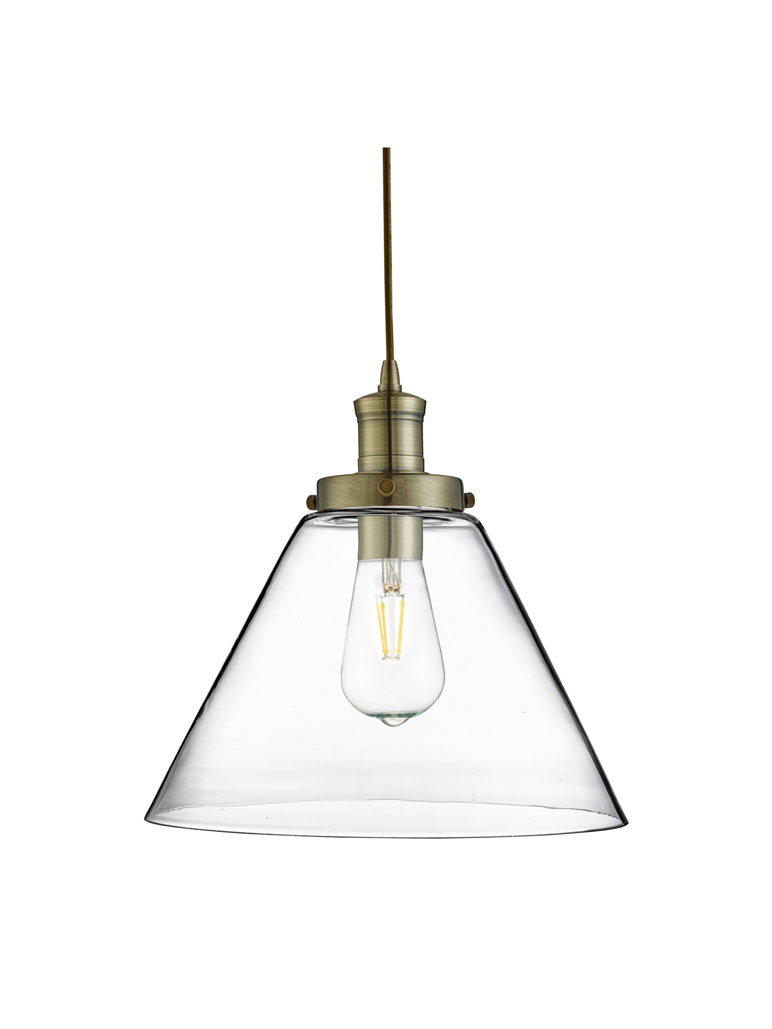 Searchlight Picton Single Pendant, Antique Brass, Clear Picton Glass Shade