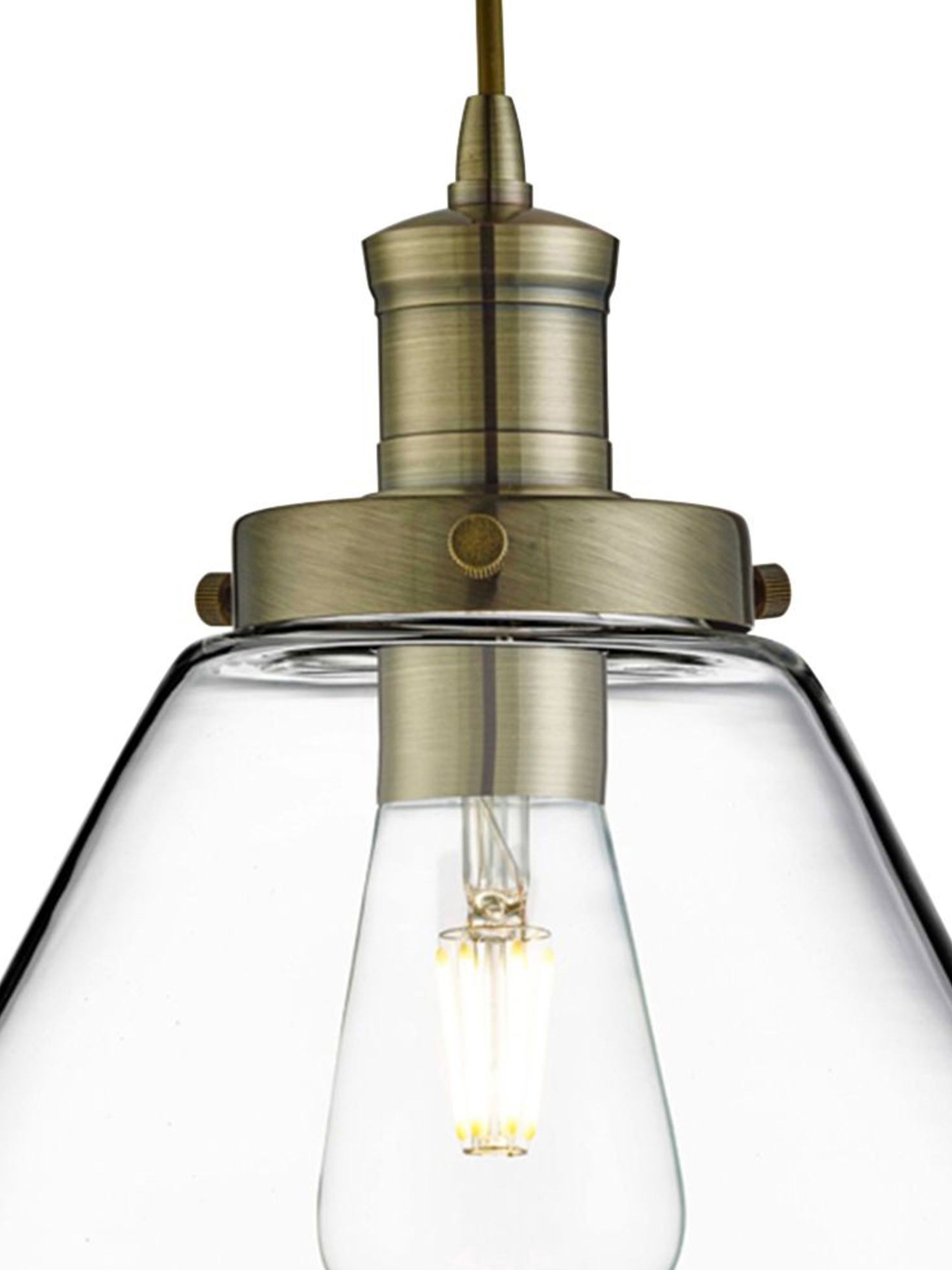Searchlight Picton Single Pendant, Antique Brass, Clear Picton Glass Shade