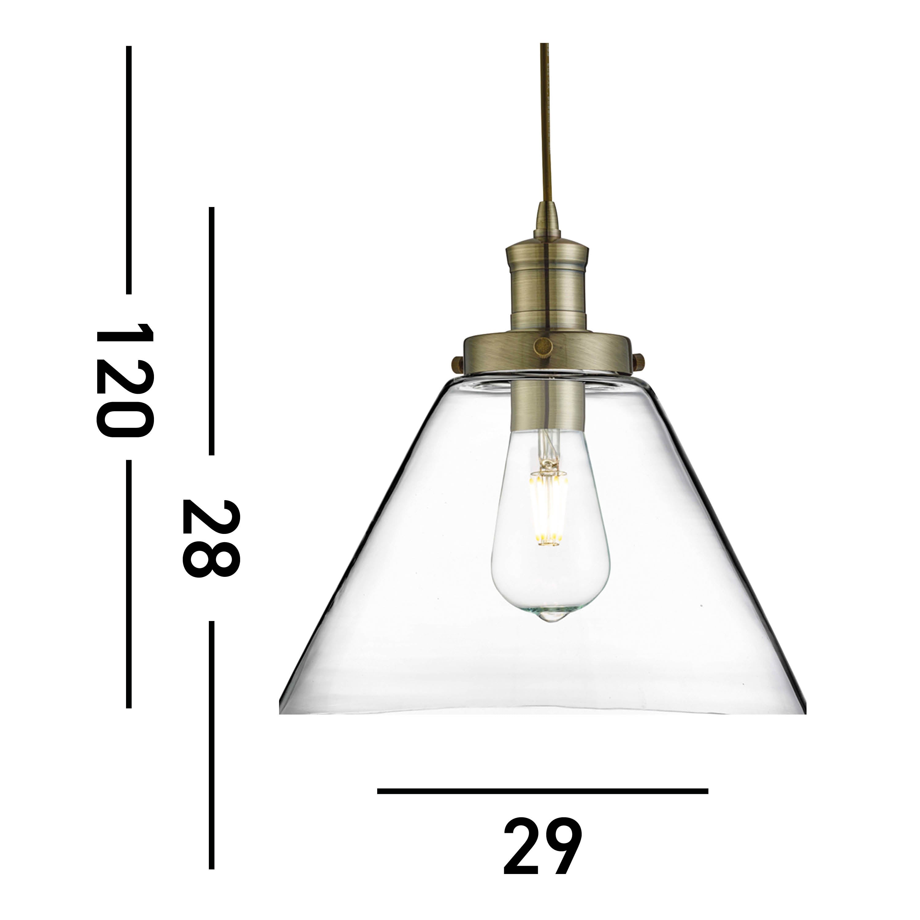 Searchlight Picton Single Pendant, Antique Brass, Clear Picton Glass Shade