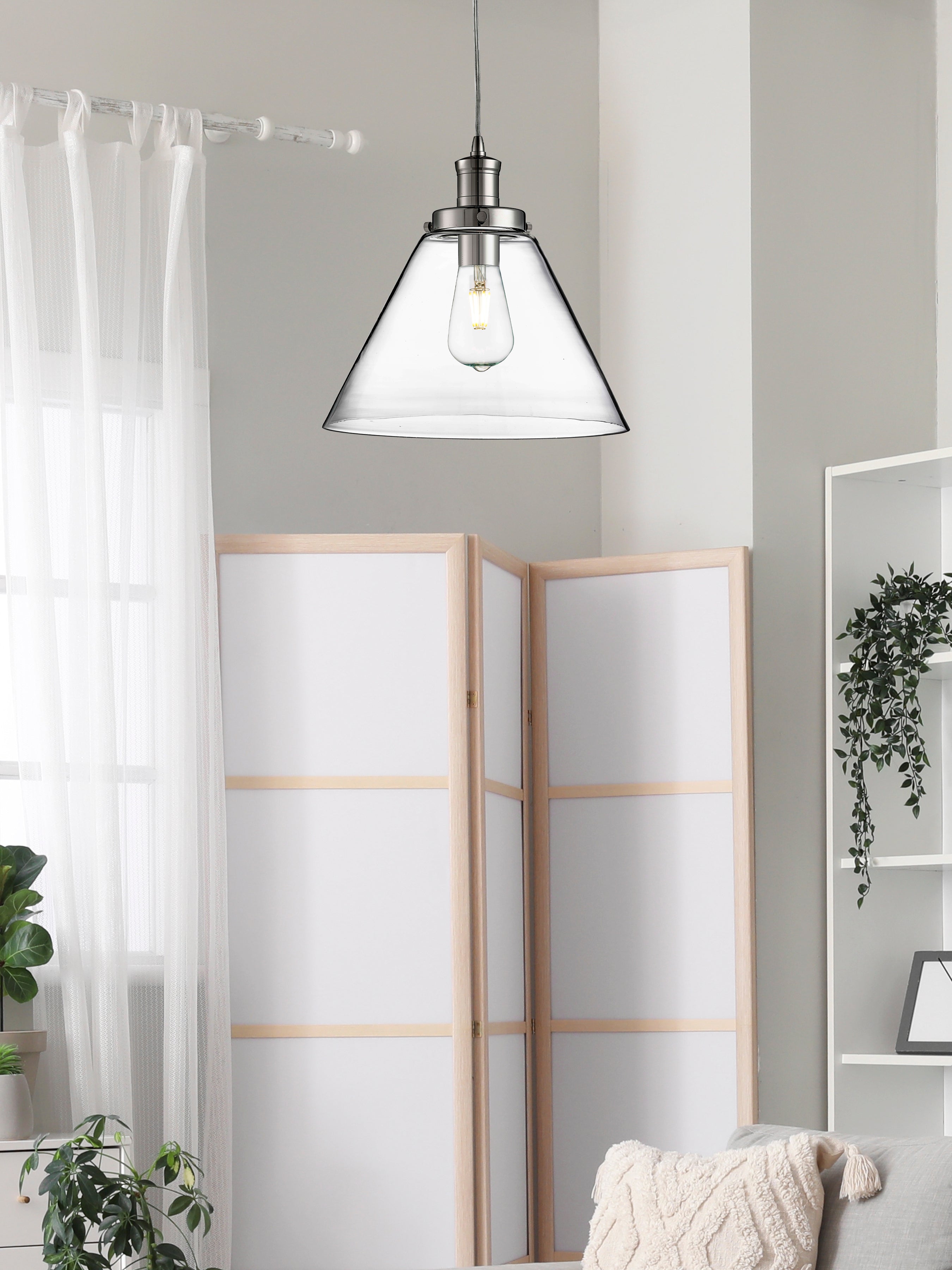 Searchlight Picton Single Pendant, Chrome, Clear Picton Glass Shade