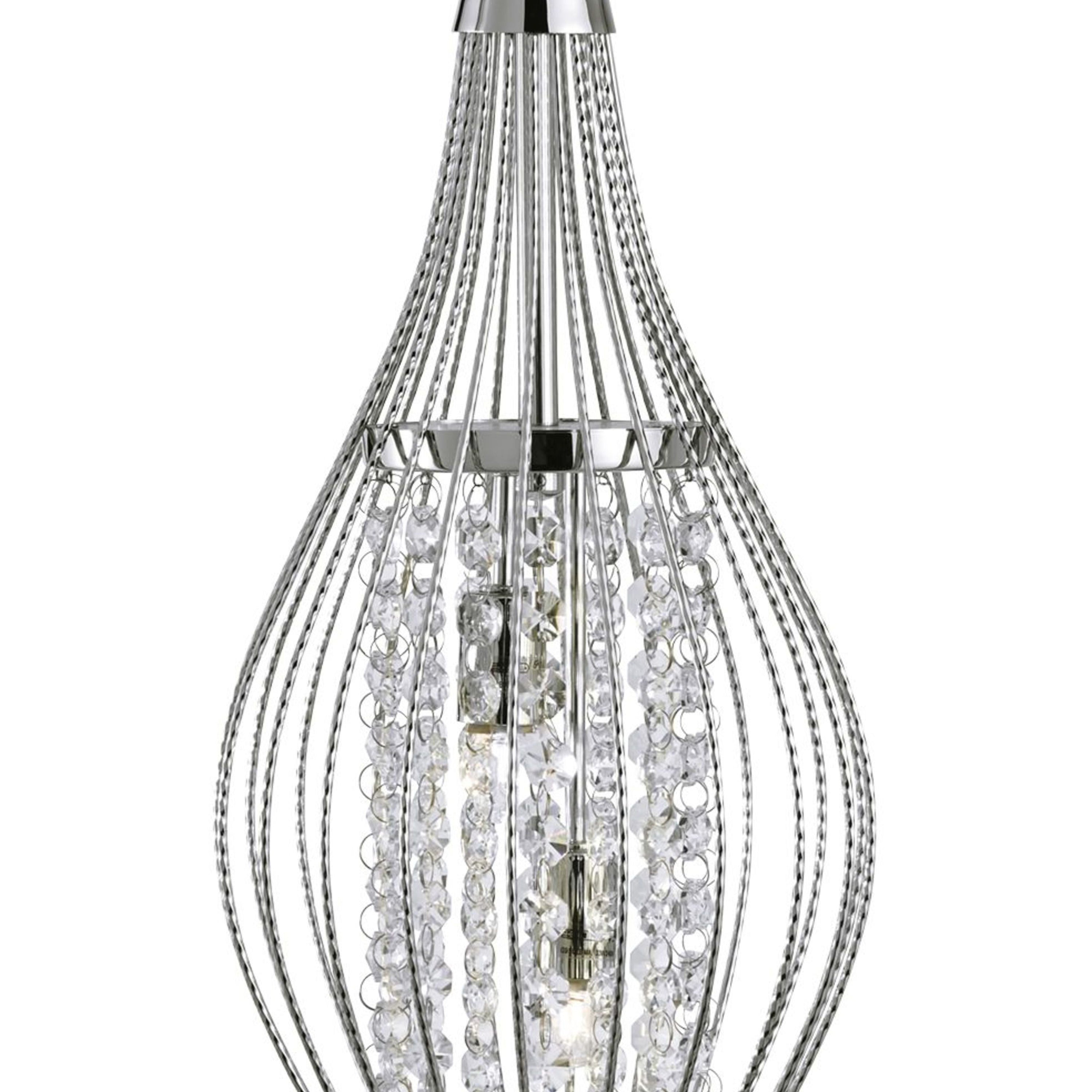 Searchlight Rathbone - 2 Light Cage Frame Pendant, Chrome With Clear Crystal Buttons Drops Deco