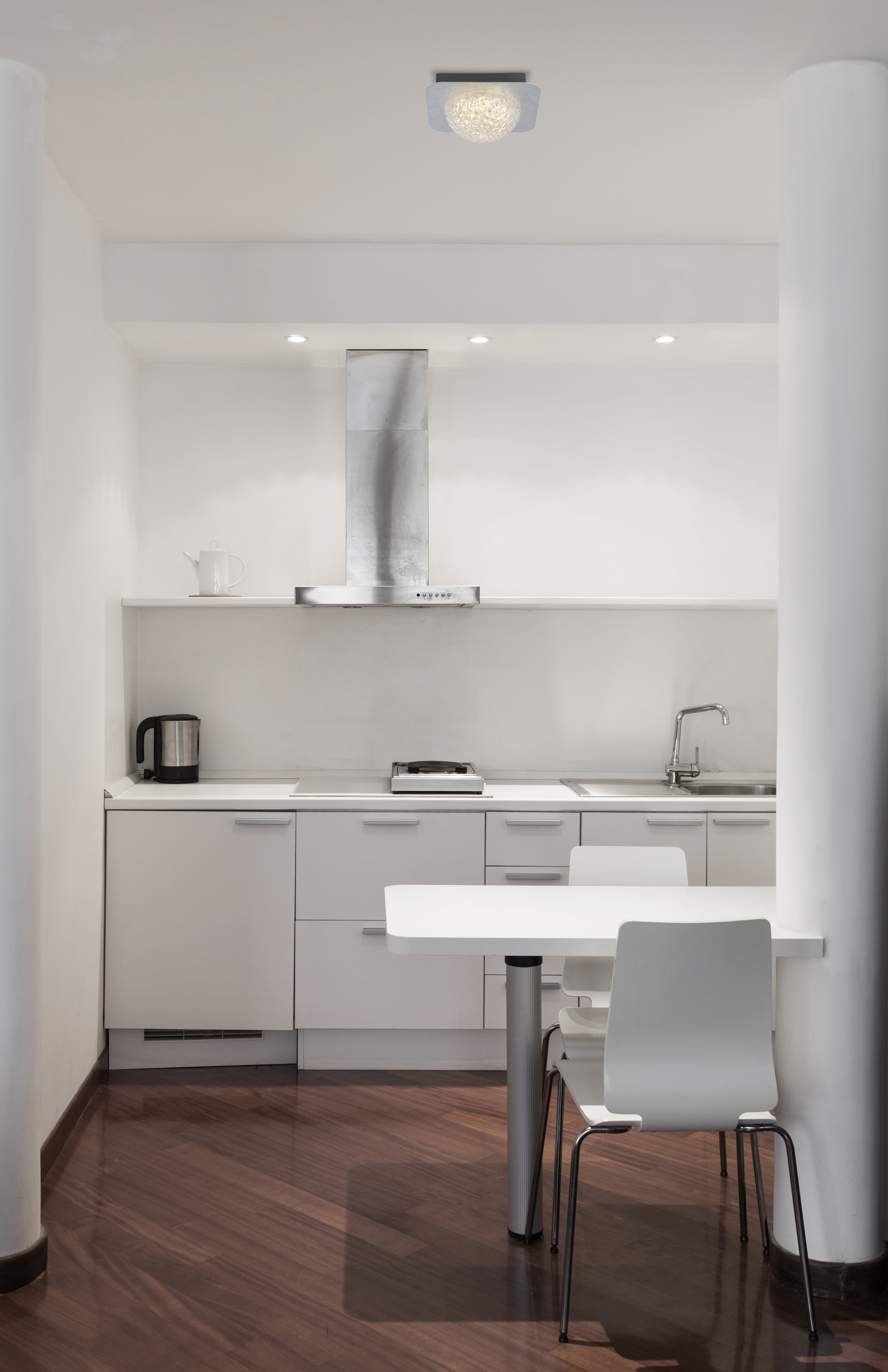 Searchlight Cambria LED Flush - Silver Leaf & Clear Acrylic