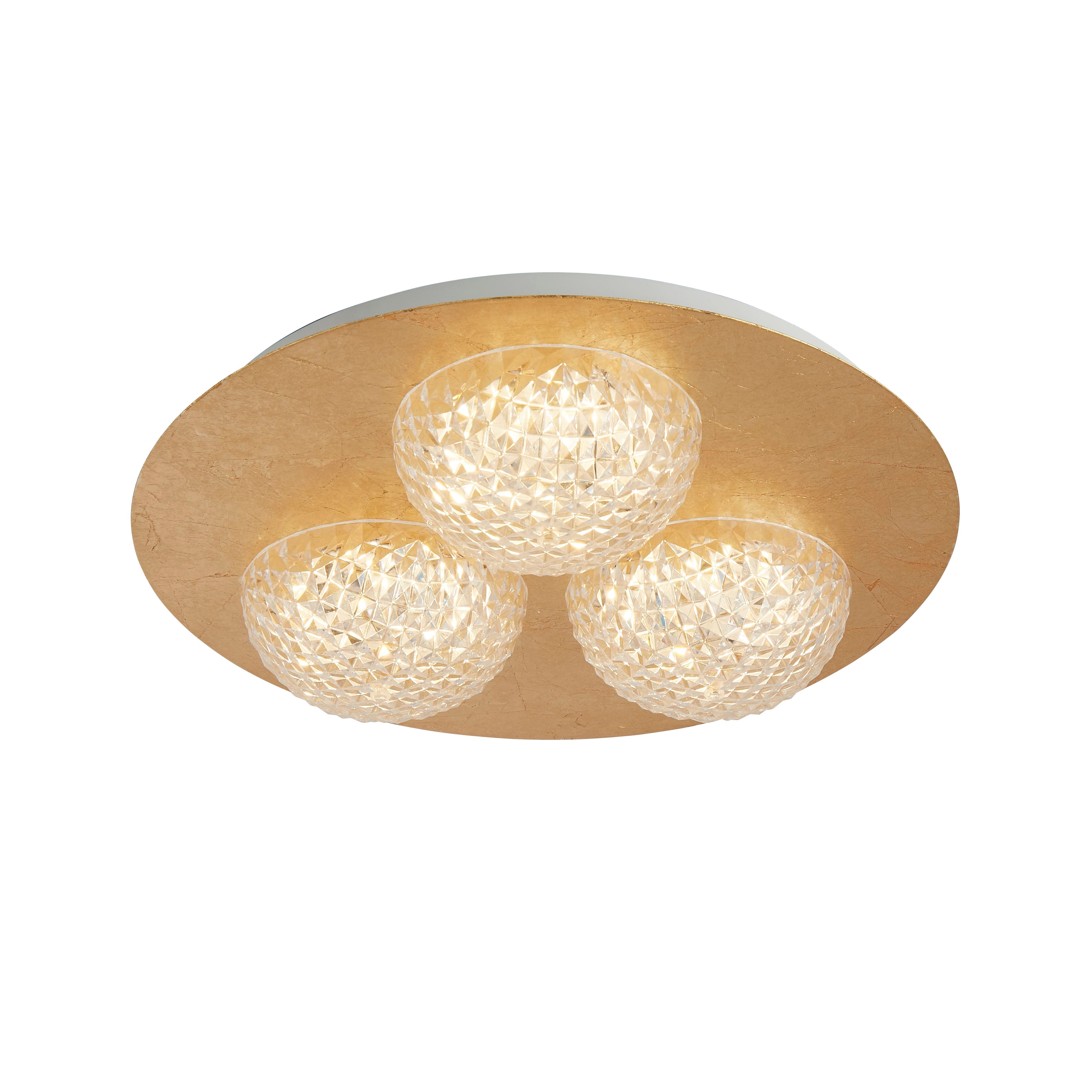 Searchlight Cambria LED 3 Light Flush - Gold Leaf & Clear Acrylic
