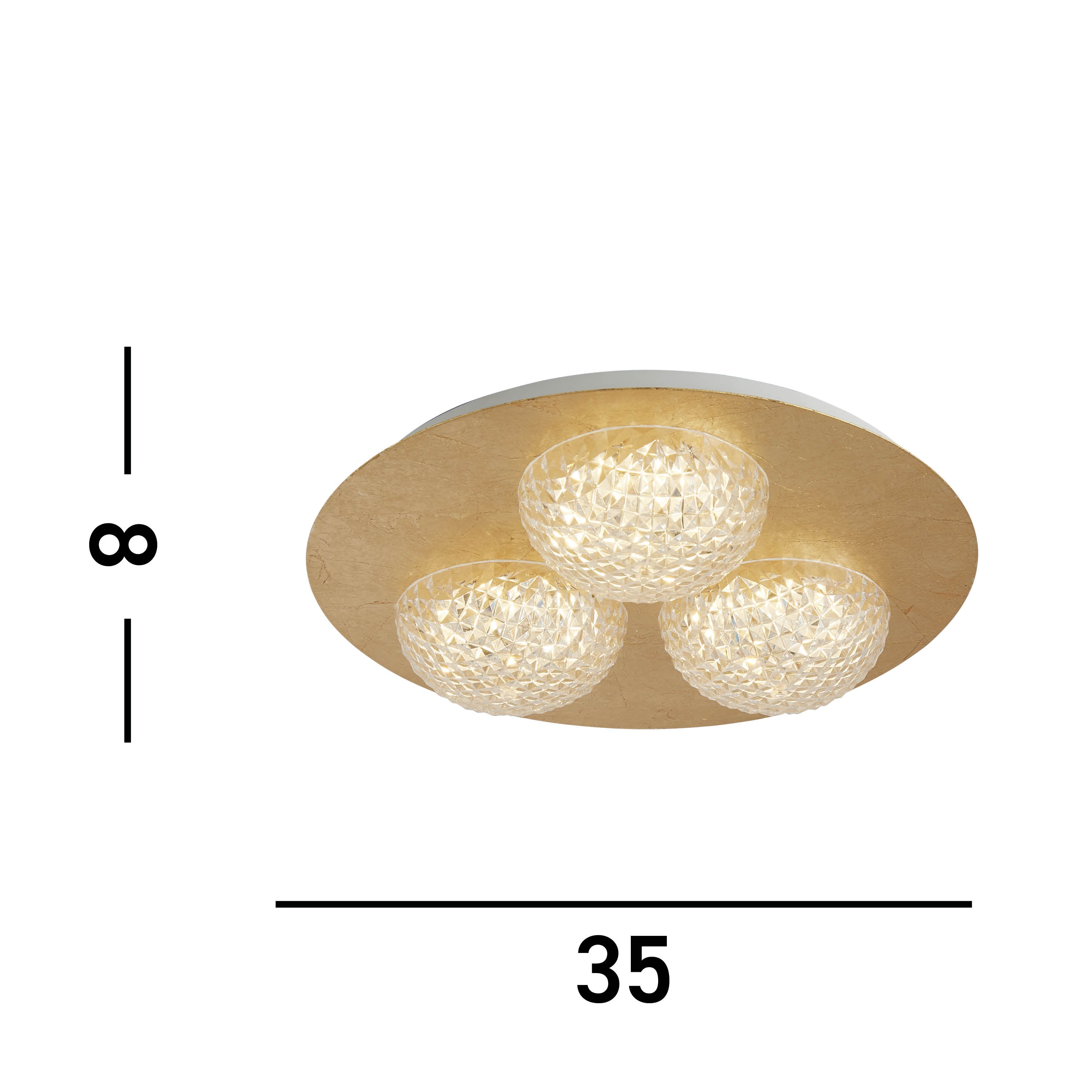 Searchlight Cambria LED 3 Light Flush - Gold Leaf & Clear Acrylic