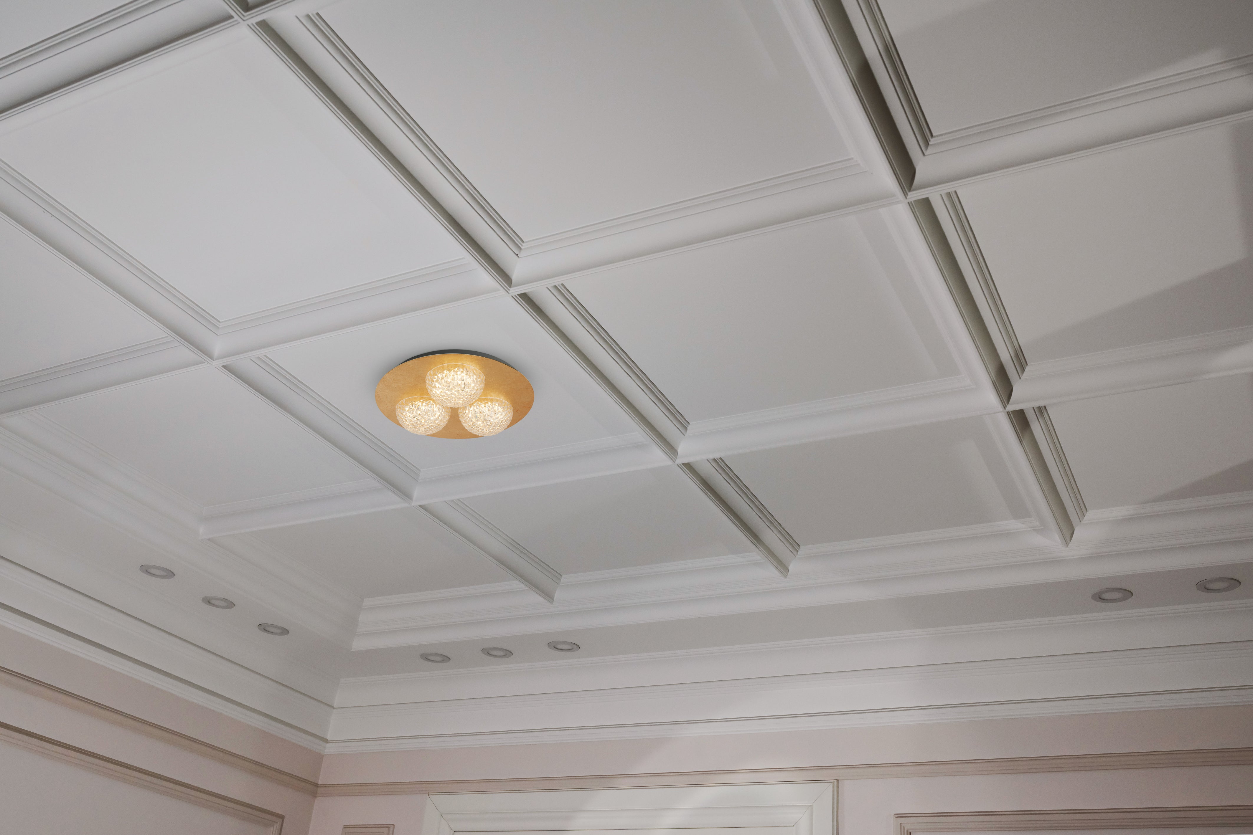 Searchlight Cambria LED 3 Light Flush - Gold Leaf & Clear Acrylic