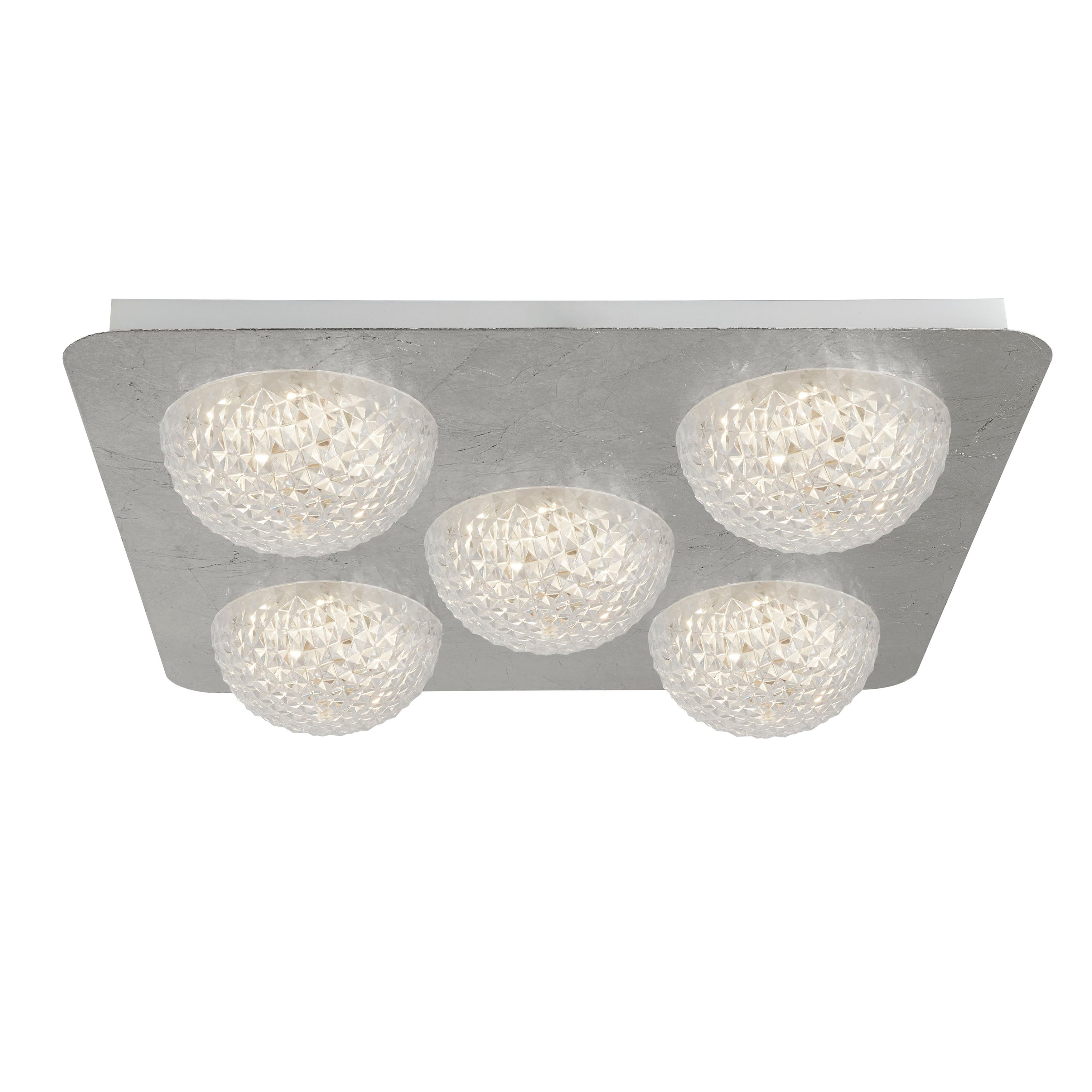 Searchlight Cambria 5 Light LED Flush - Silver Leaf & Clear Acrylic