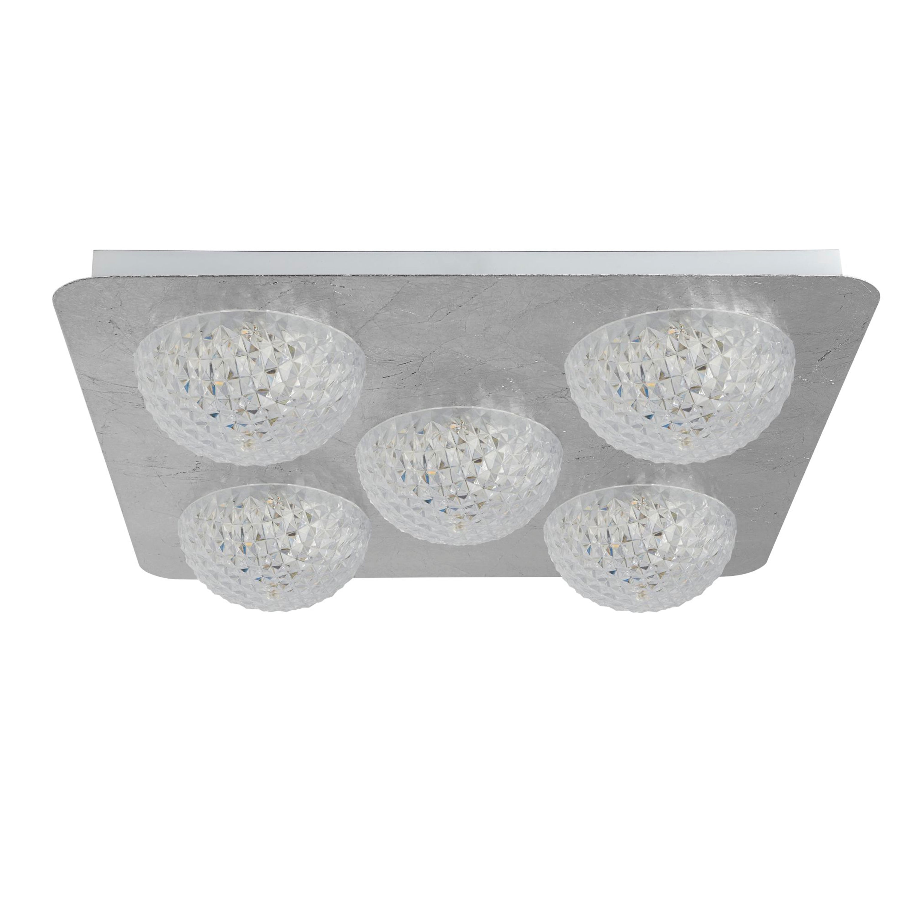 Searchlight Cambria 5 Light LED Flush - Silver Leaf & Clear Acrylic