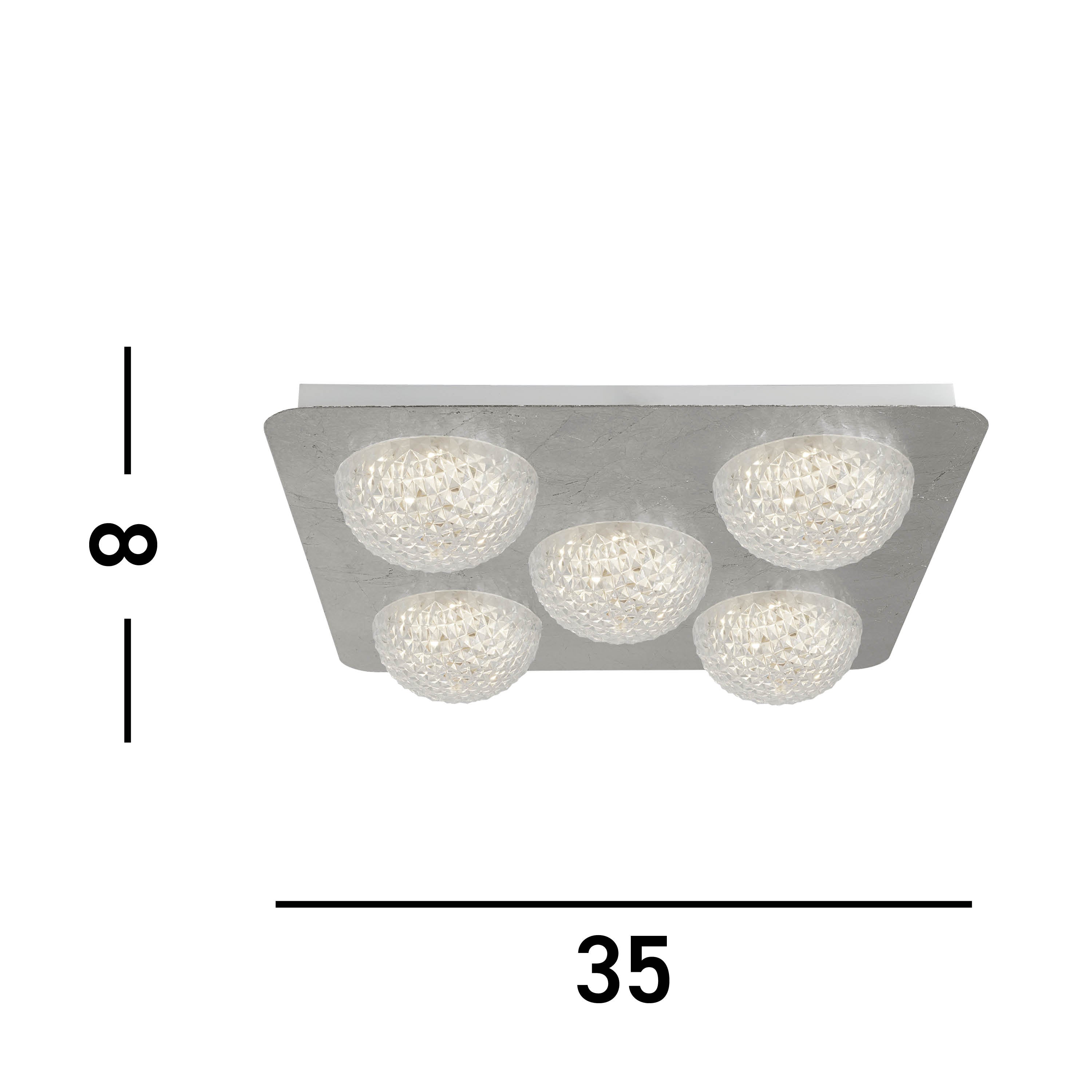 Searchlight Cambria 5 Light LED Flush - Silver Leaf & Clear Acrylic