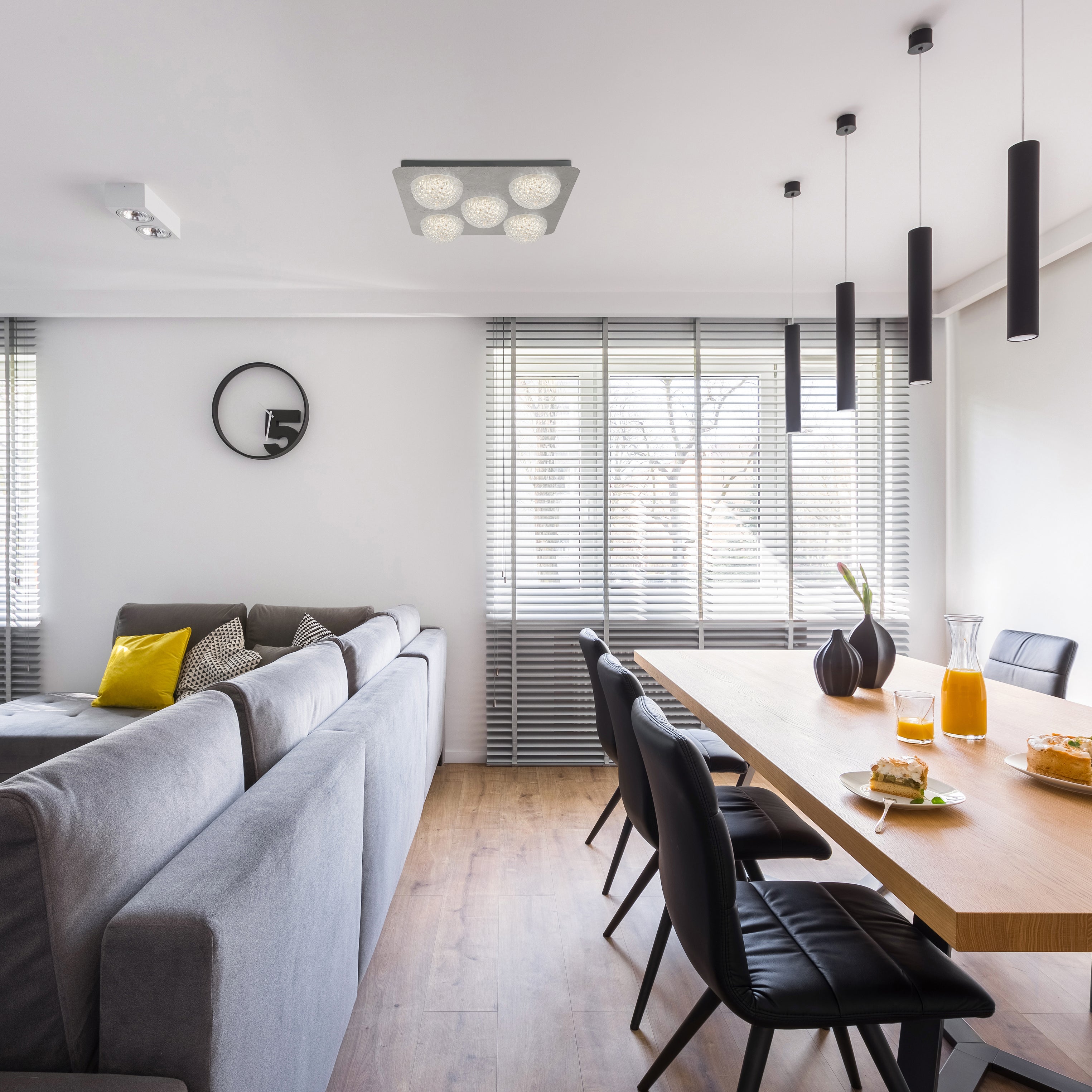 Searchlight Cambria 5 Light LED Flush - Silver Leaf & Clear Acrylic