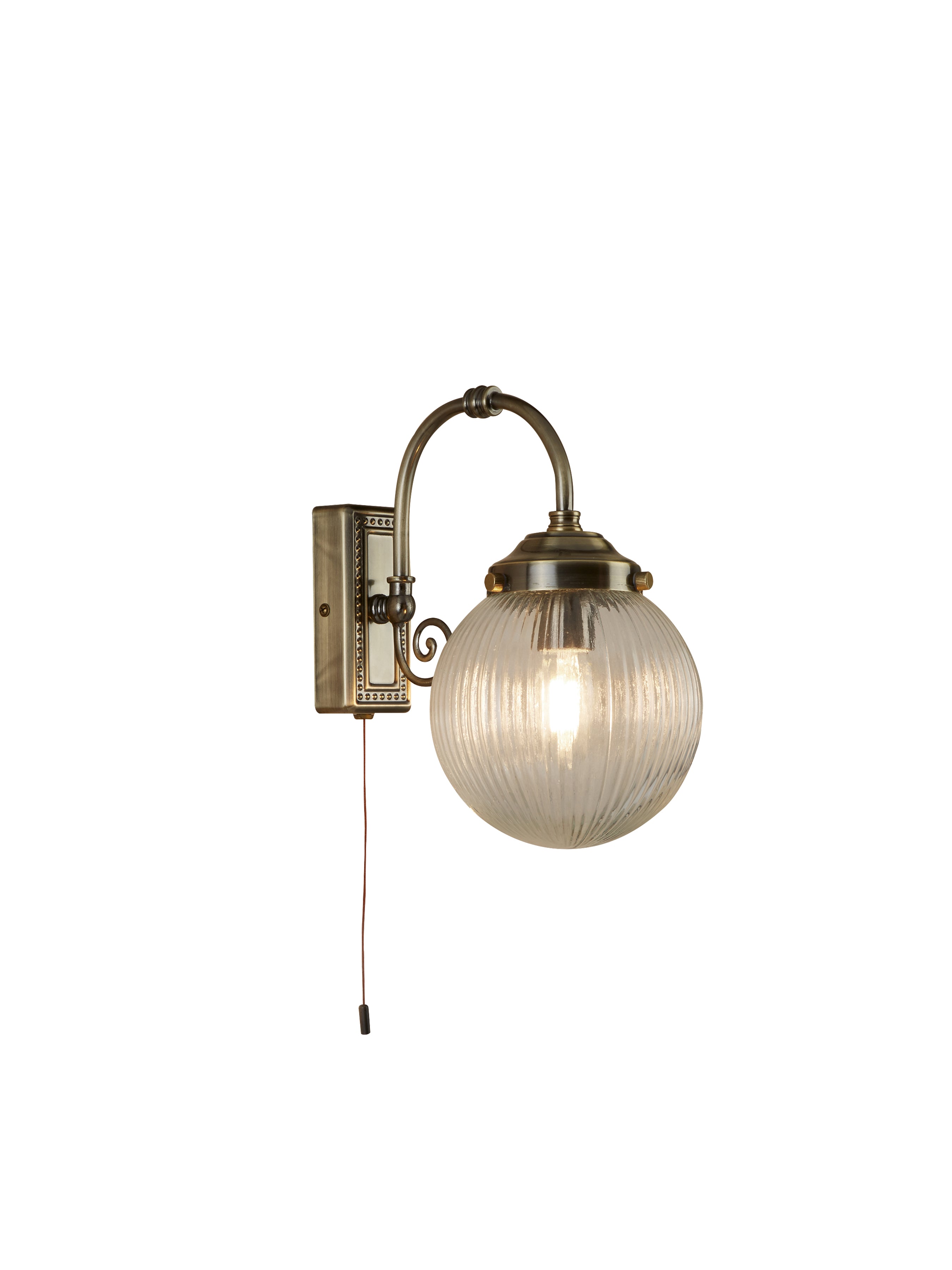 Searchlight Beaconsfield Single Bathroom Wall Light - Antique Brass & Clear Globe Shade - IP44