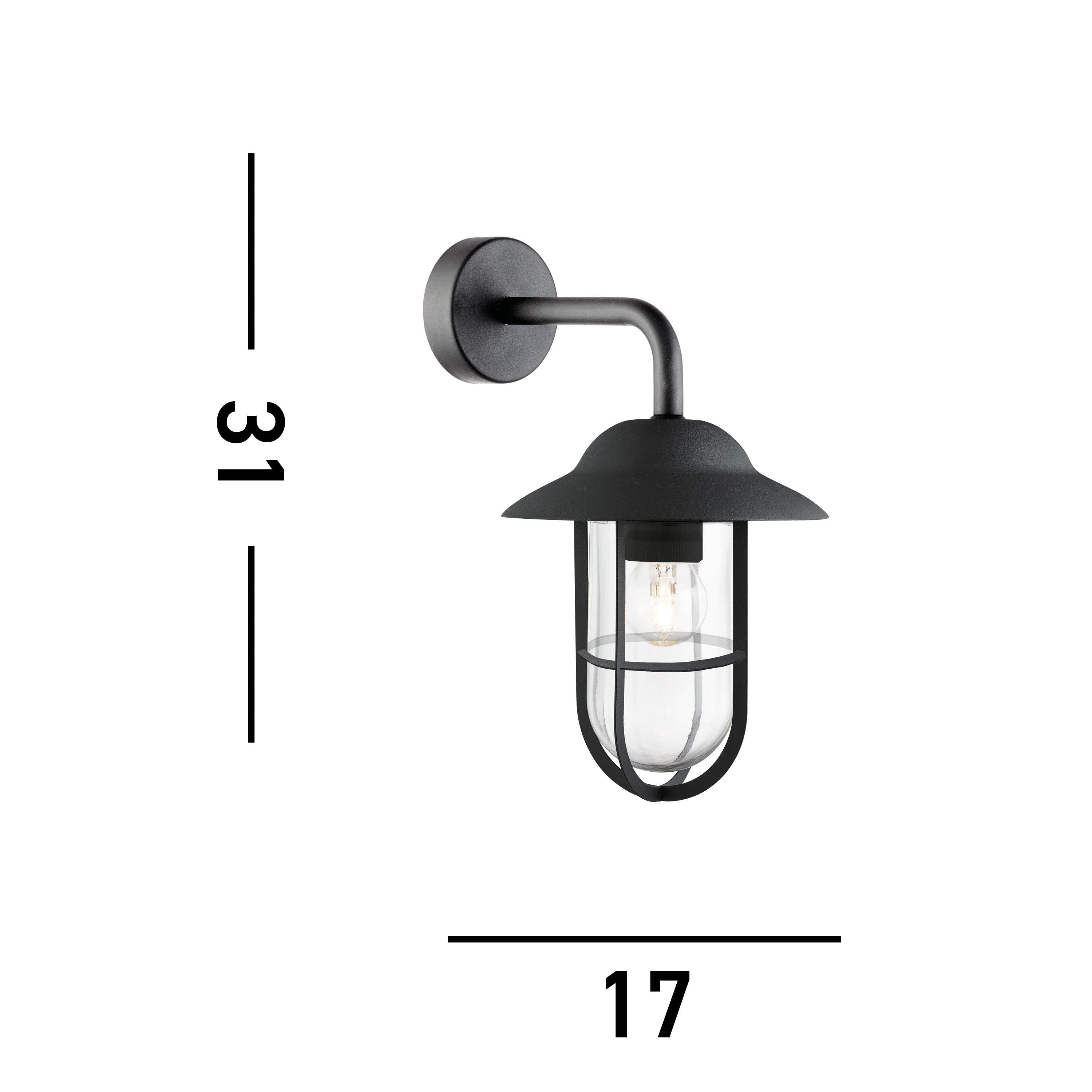 Searchlight Tarlton Outdoor Wall Light - Black & Clear Glass - IP44