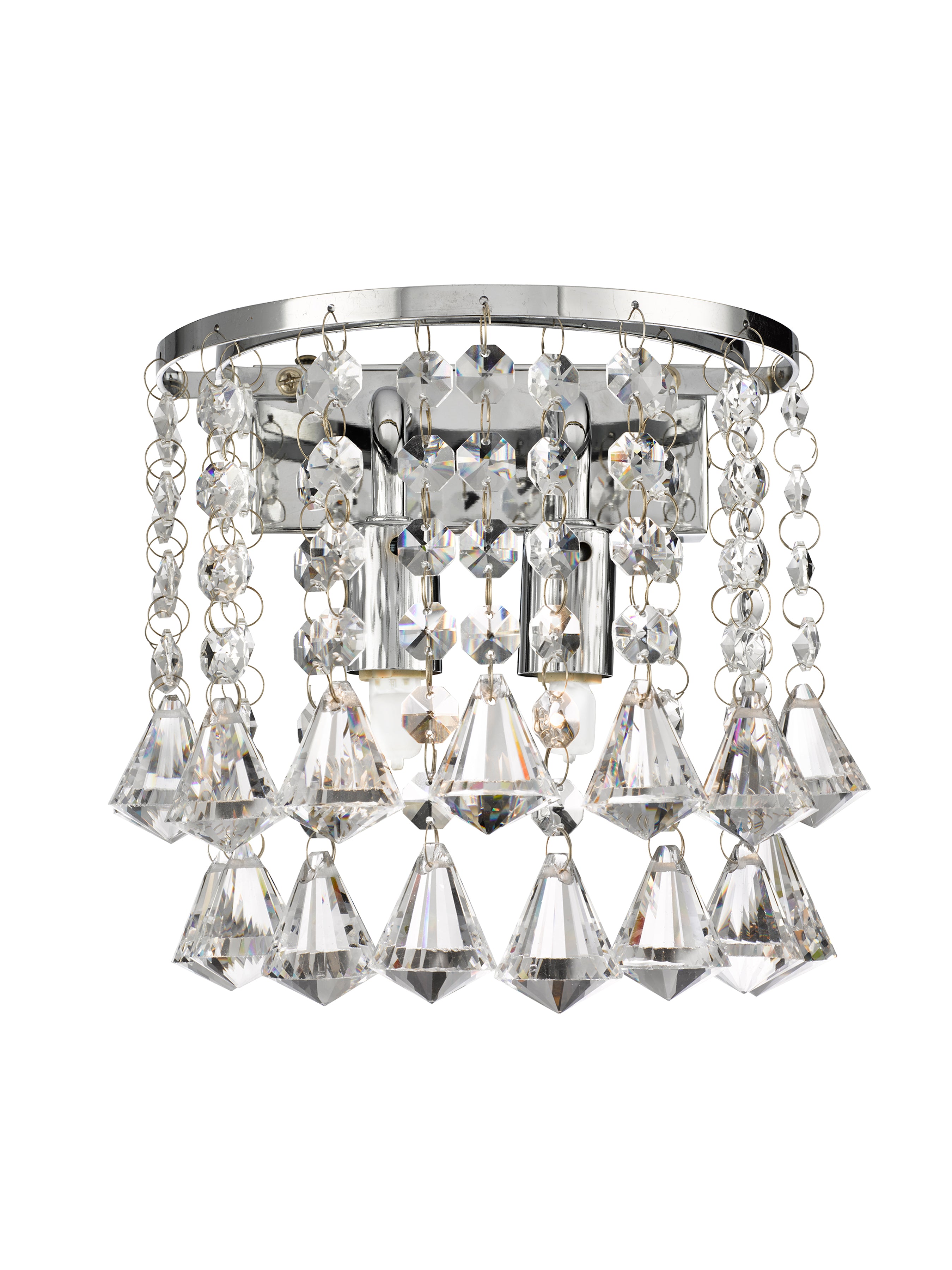 Searchlight Hampstead Chrome 2 Light Round Wall Bracket With Diamond Shape Crystals