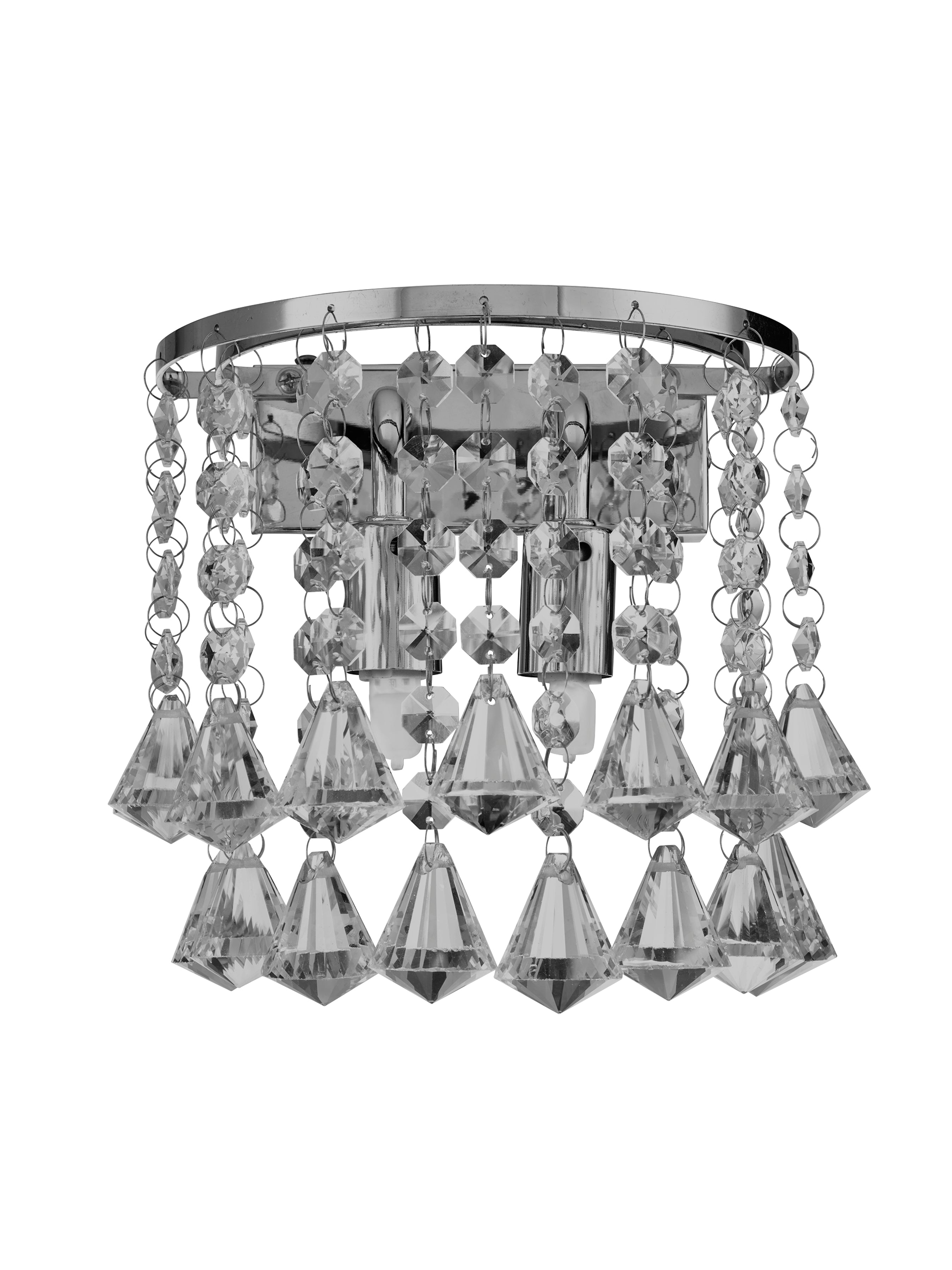 Searchlight Hampstead Chrome 2 Light Round Wall Bracket With Diamond Shape Crystals