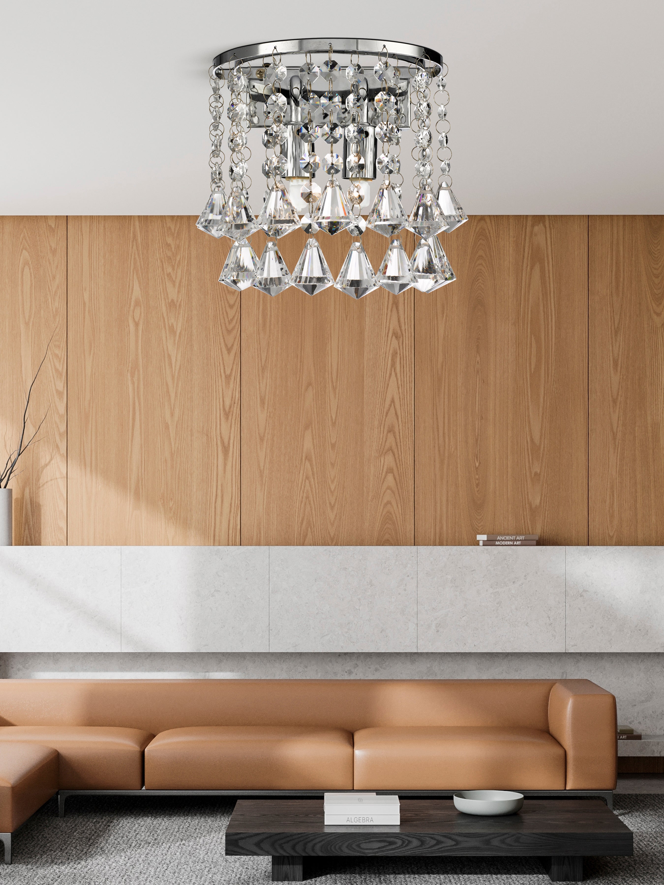 Searchlight Hampstead Chrome 2 Light Round Wall Bracket With Diamond Shape Crystals