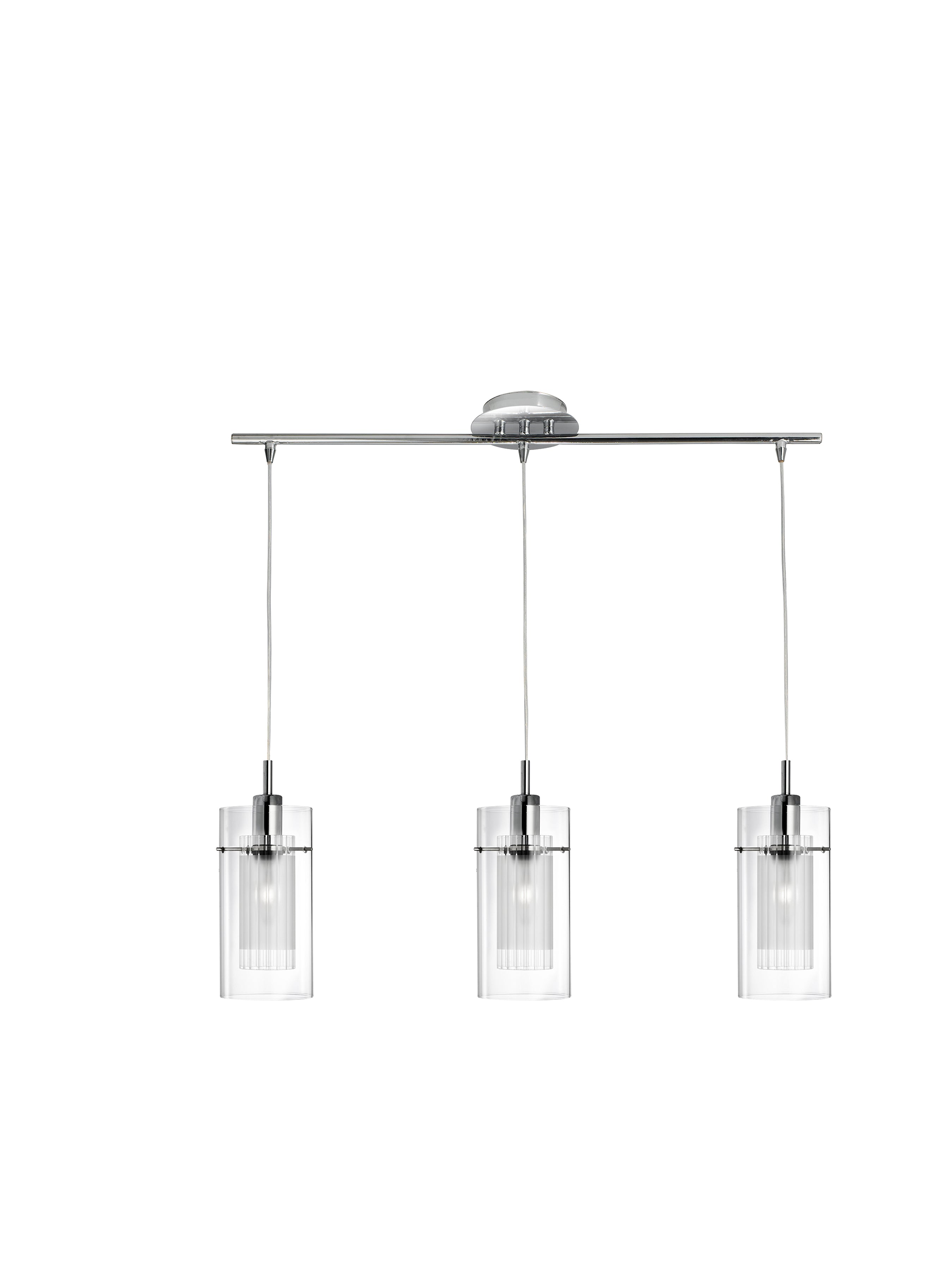 Searchlight Dawson 1 Chrome 3 Light Bar Pendant With Double Glass Cylinder Shades