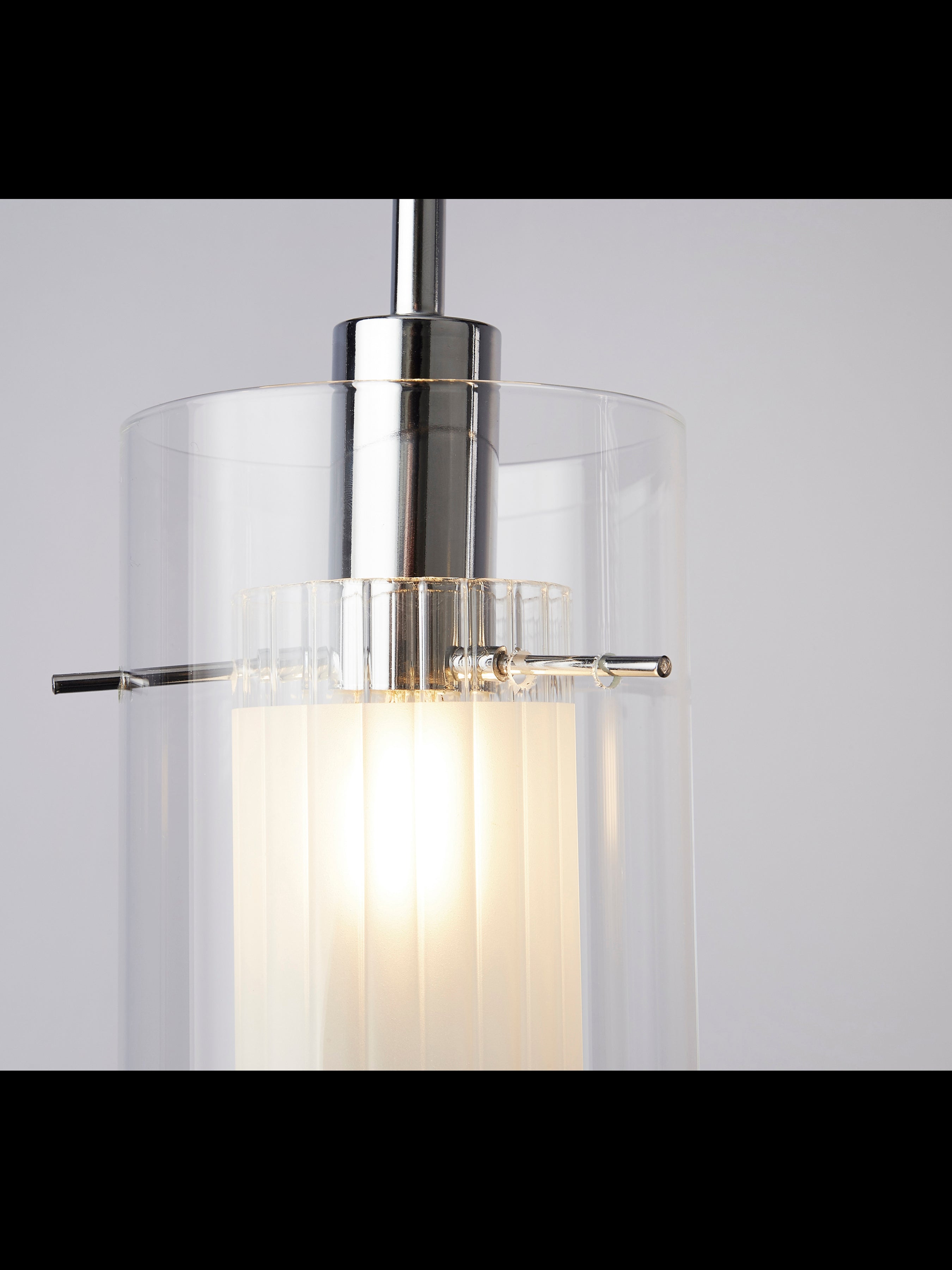 Searchlight Dawson 1 Chrome 3 Light Bar Pendant With Double Glass Cylinder Shades