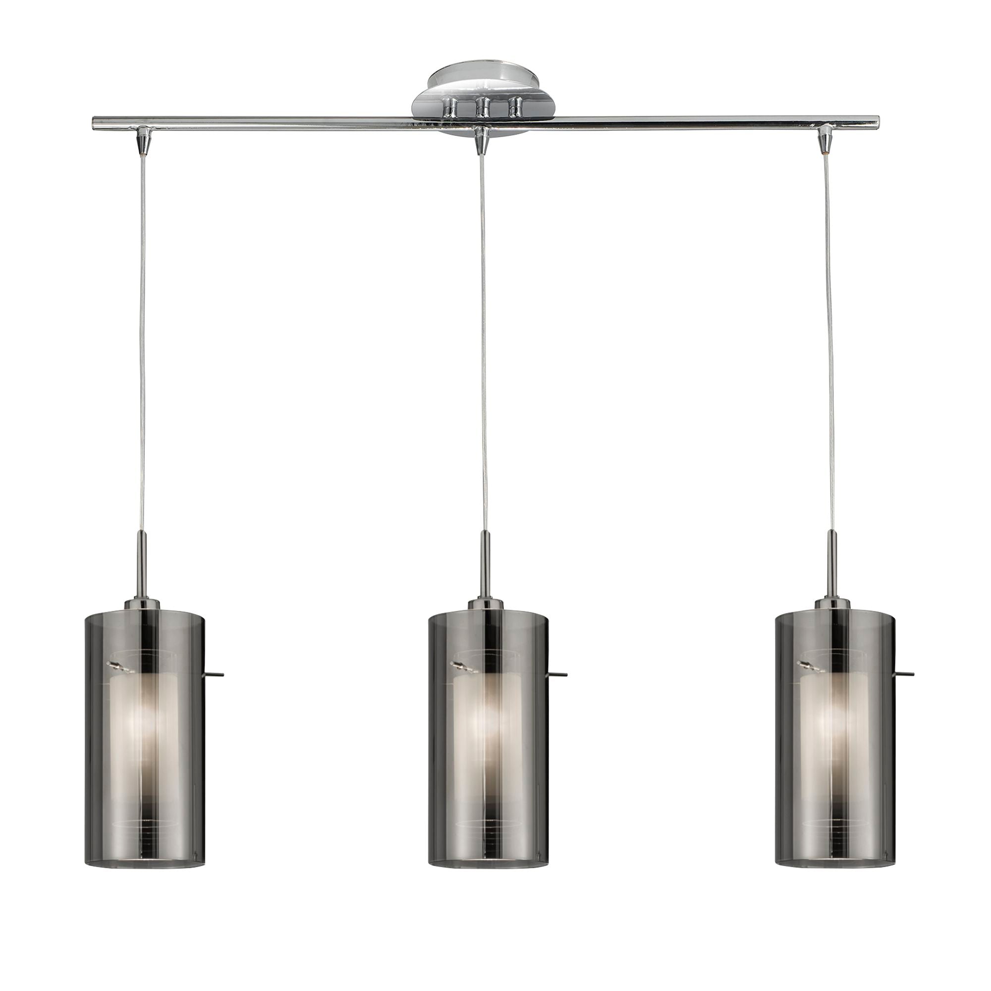 Searchlight Dawson 2 Chrome 3 Light Bar Pendant With Double Glass Cylinder Shades