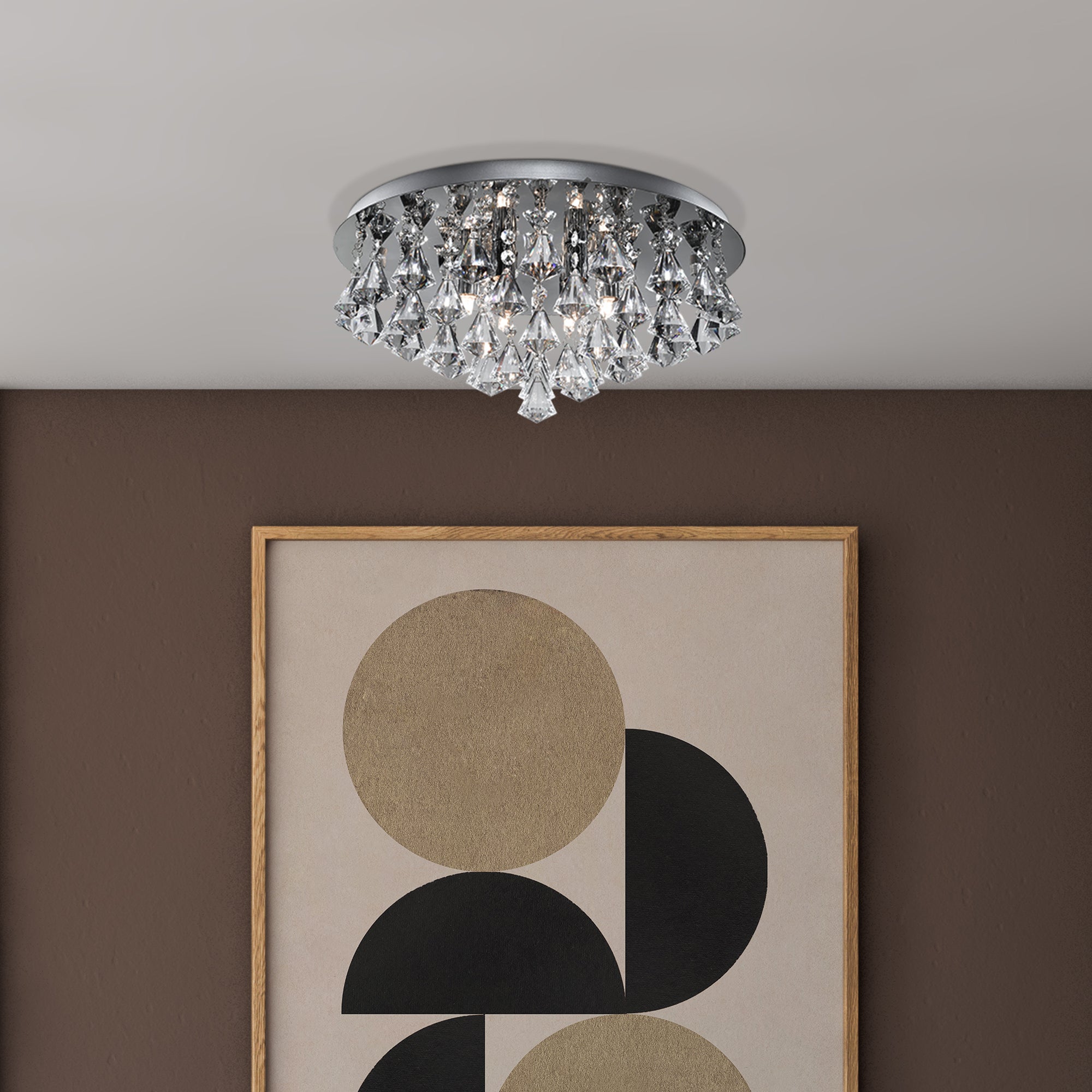 Searchlight Hampstead Chrome 6 Light Semi-Flush Fitting With Diamond Shape Crystals