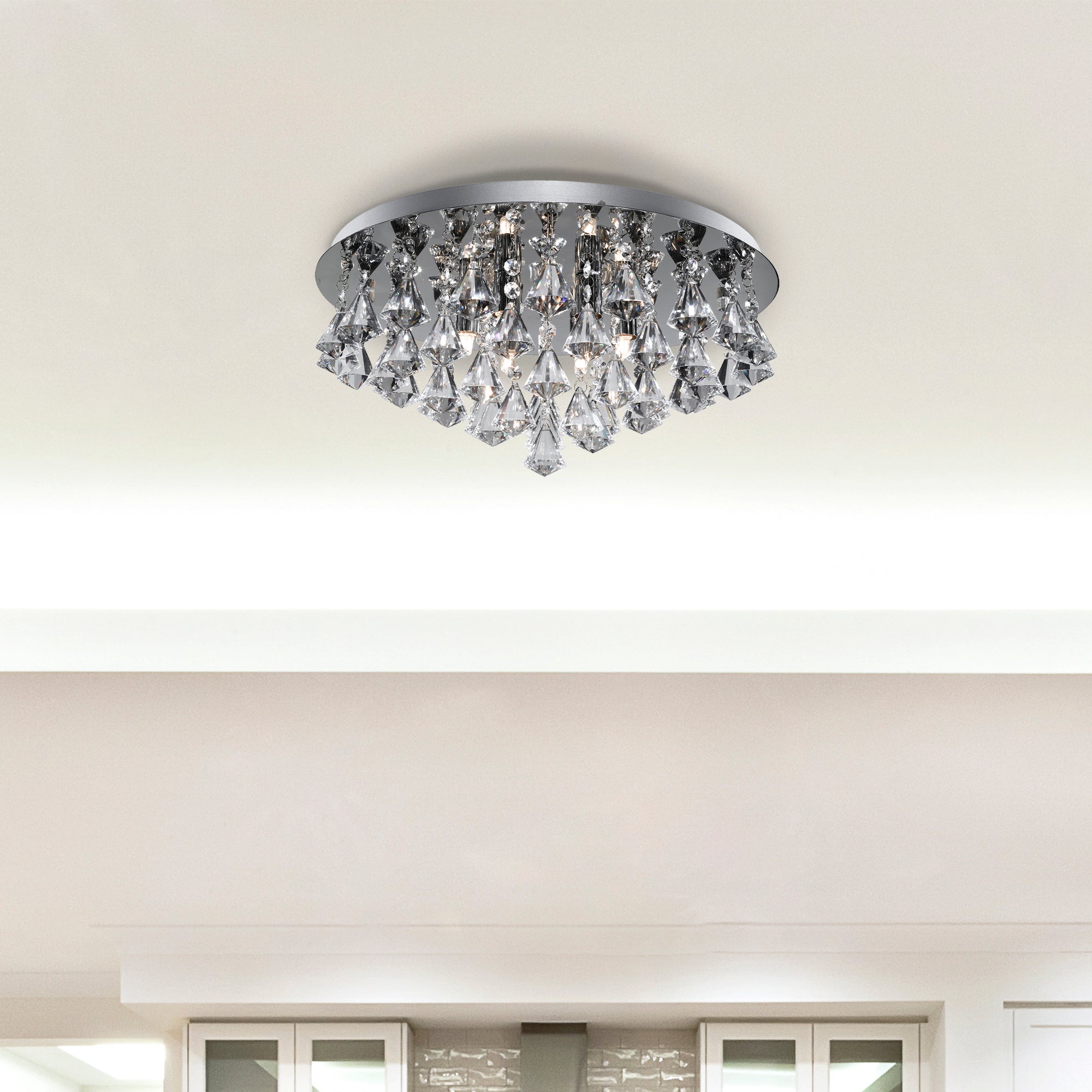 Searchlight Hampstead Chrome 8 Light Semi-Flush Fitting With Diamond Shape Crystals