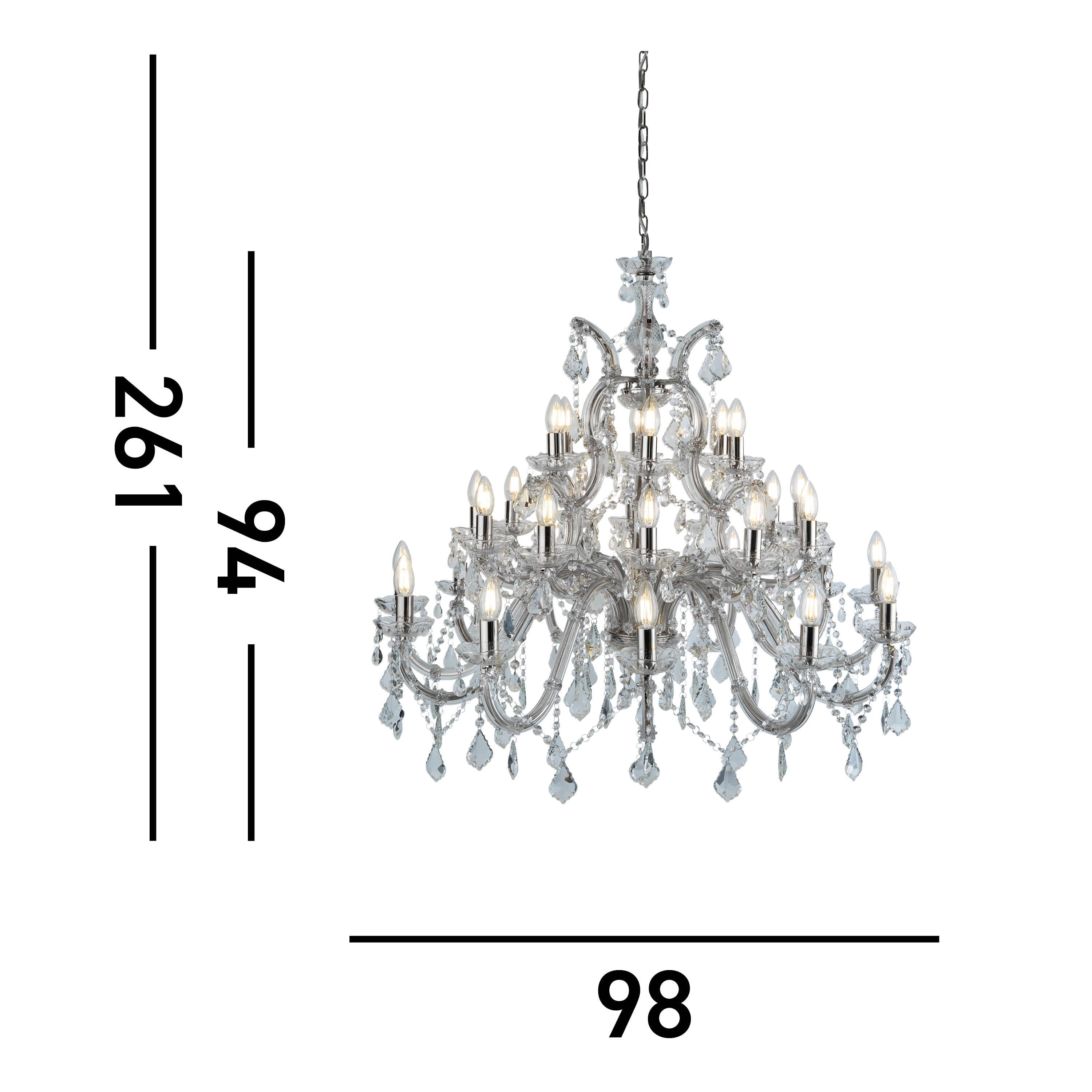 Searchlight Maple 30 Light Chandelier - Chrome & Clear Crystal