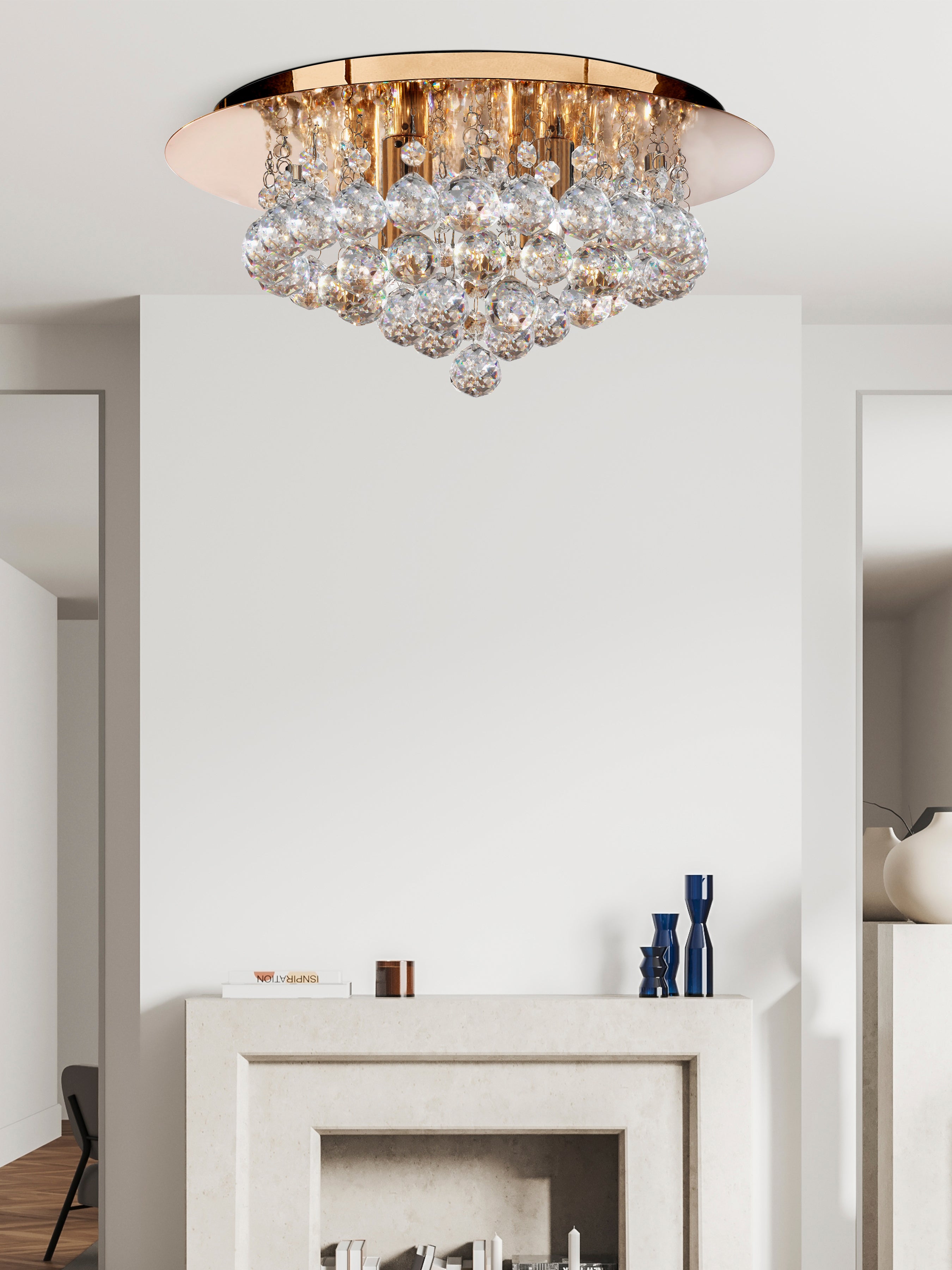 Searchlight Hampstead Gold 4 Light Semi-Flush Fitting With Clear Crystal Balls Fitting