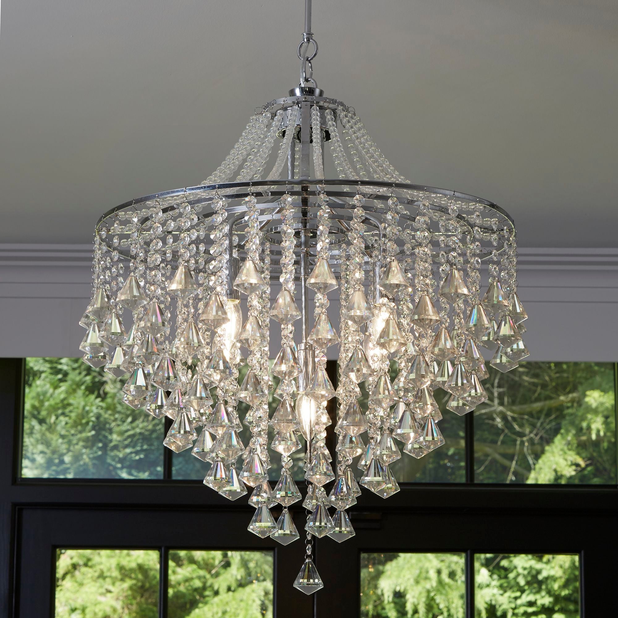 Searchlight Dart 5 Light Pendant - Chrome & Clear Crystal